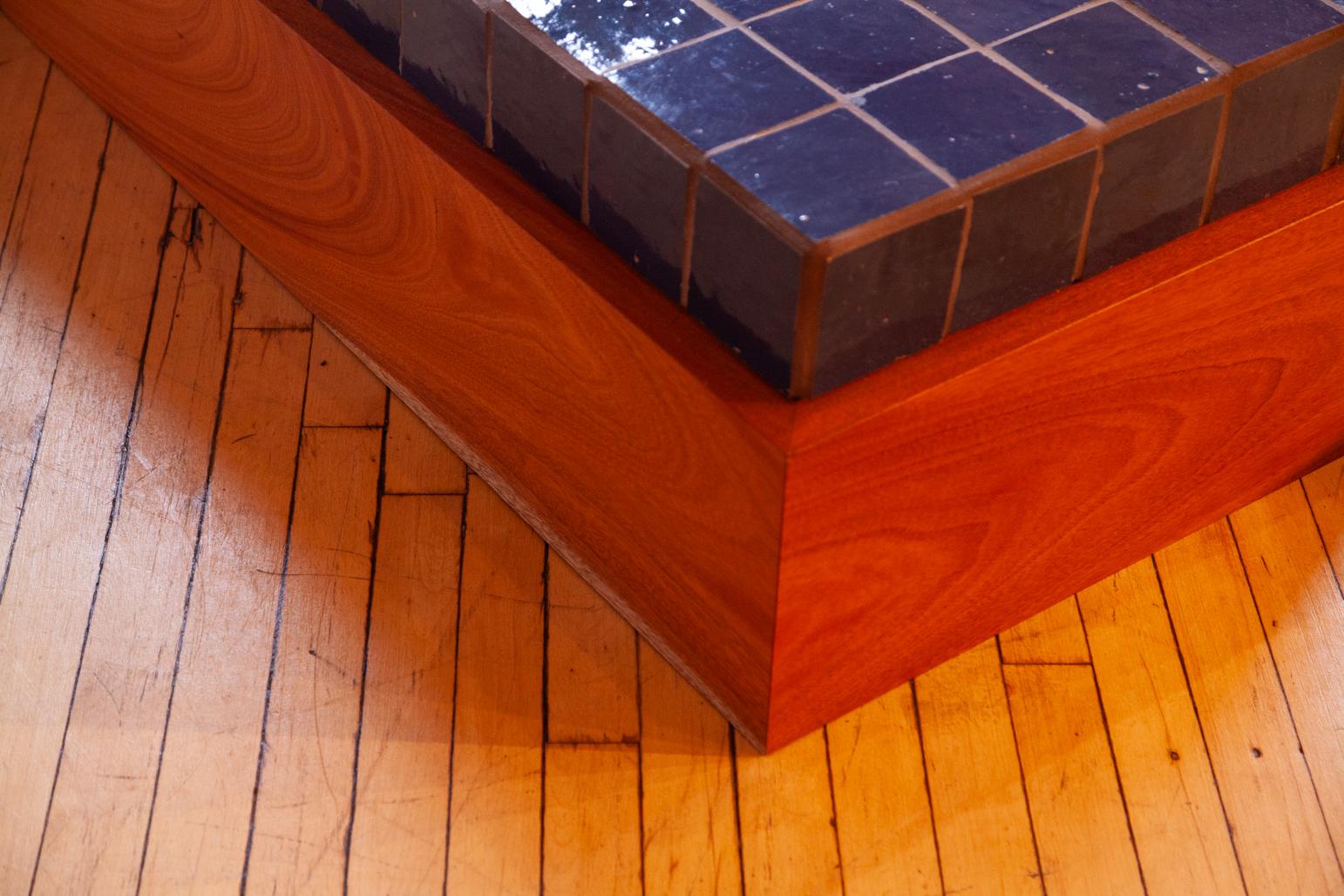 American Custom Contemporary Tile and Mahogany Table For Sale