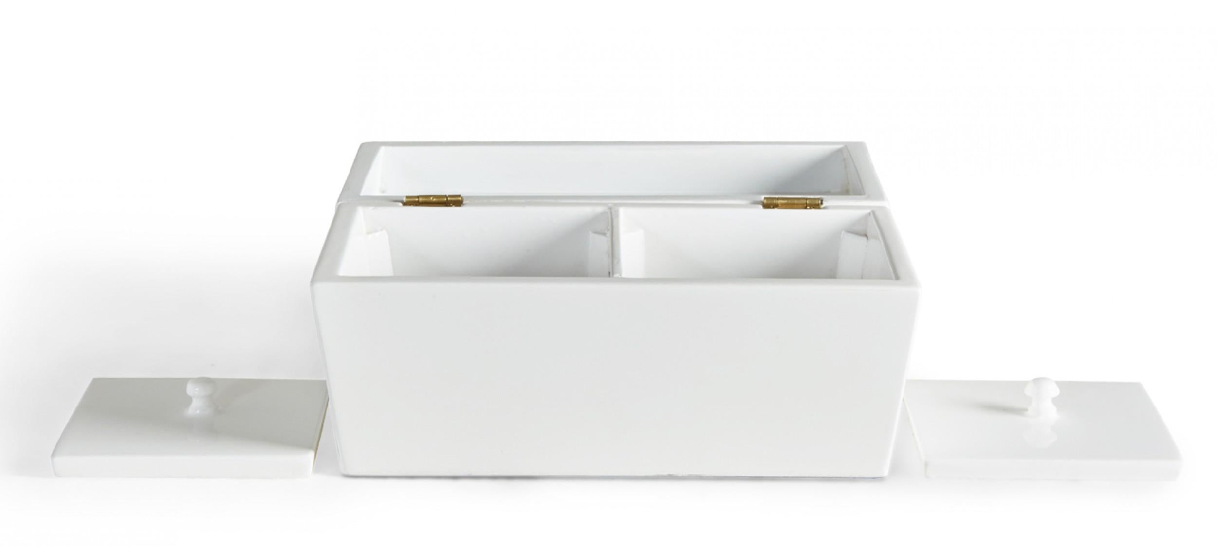 Custom Contemporary White Lacquered Rectangular Wooden Decorative Box For Sale 2