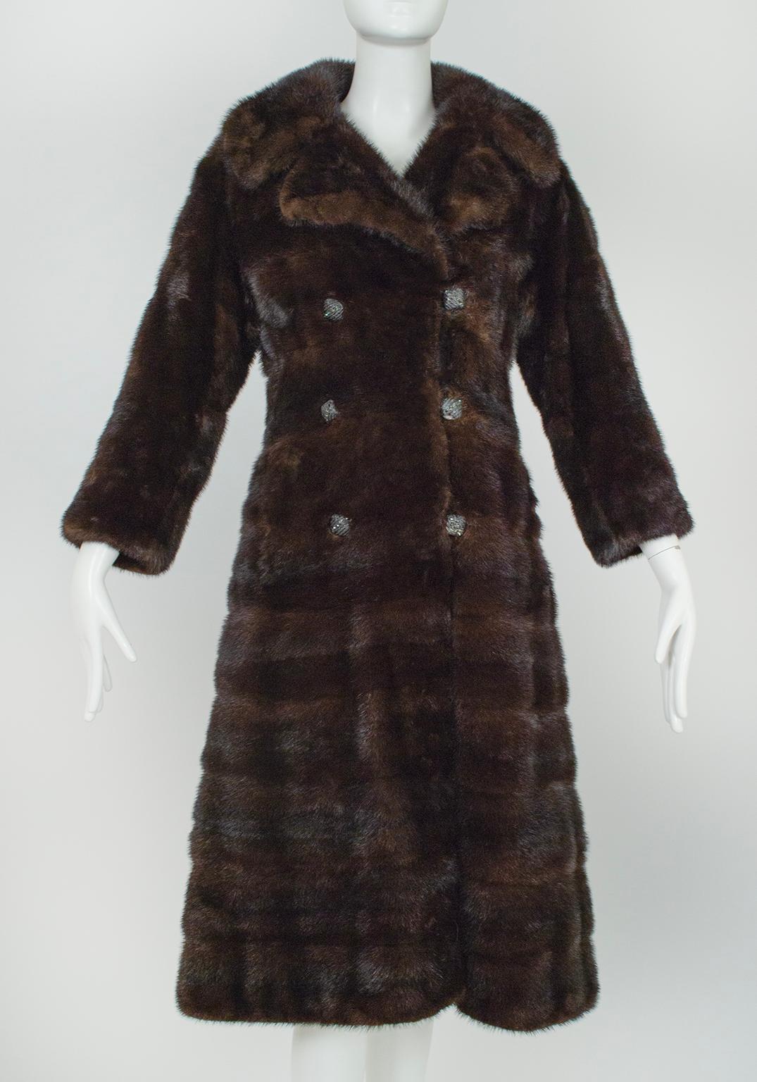 Custom Convertible Length Brown-Black Horizontal Ranch Mink Coat – S, 1971 In Good Condition For Sale In Tucson, AZ