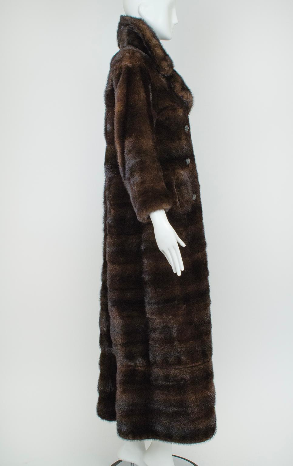 Women's Custom Convertible Length Brown-Black Horizontal Ranch Mink Coat – S, 1971 For Sale