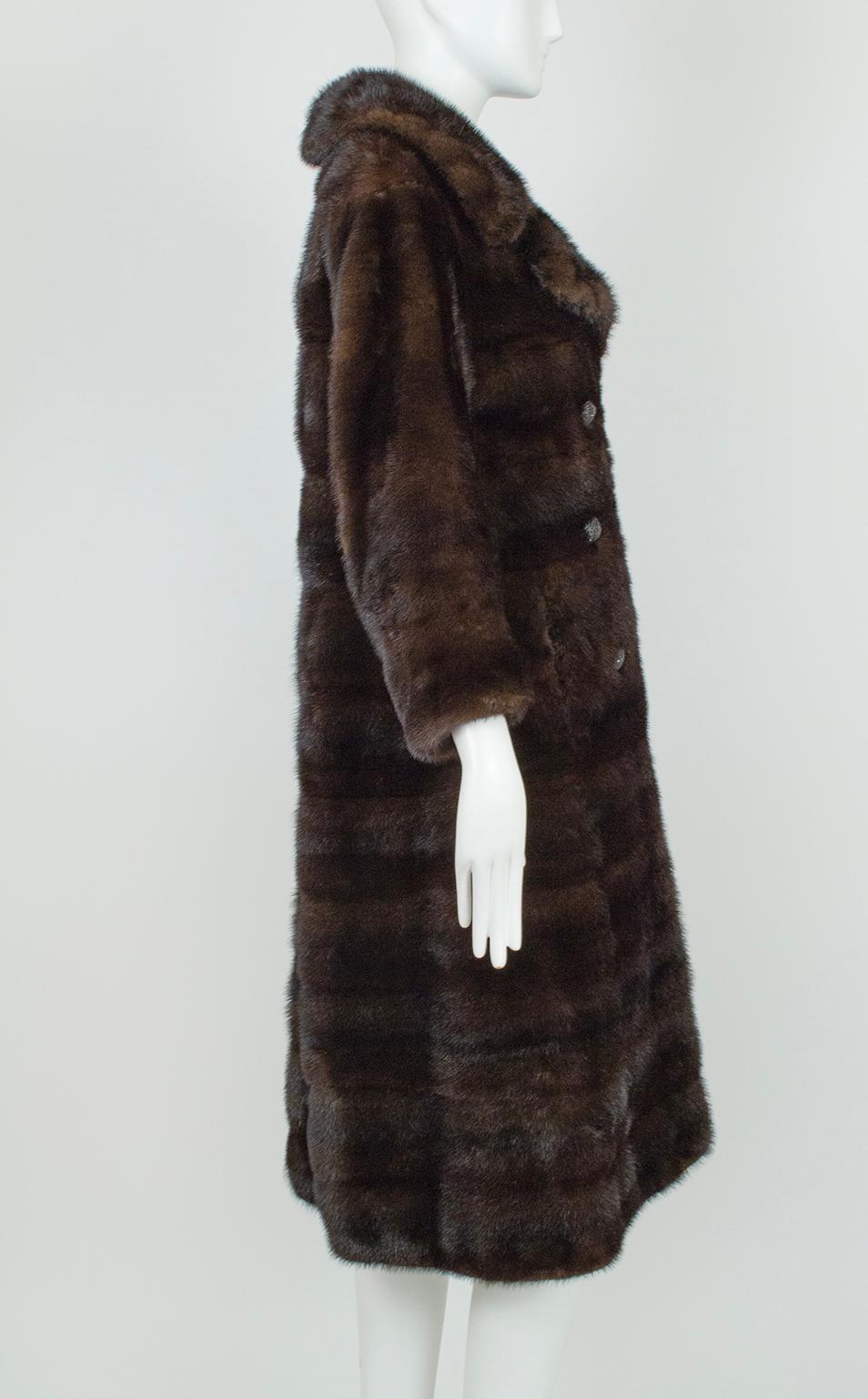 Custom Convertible Length Brown-Black Horizontal Ranch Mink Coat – S, 1971 For Sale 1