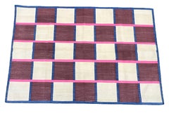 Custom Cotton Handmade Checkerboard Brown, Cream Rug for Mel in Size 7x7.5 feet