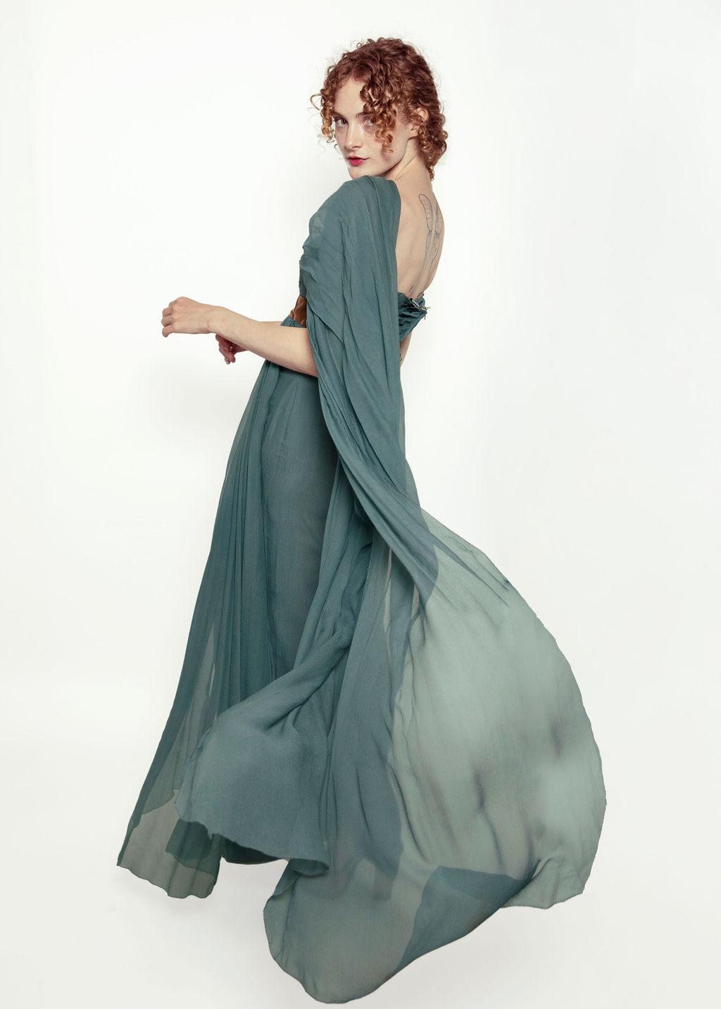 Custom Couture One Shoulder Chiffon Gown In Good Condition In Los Angeles, CA