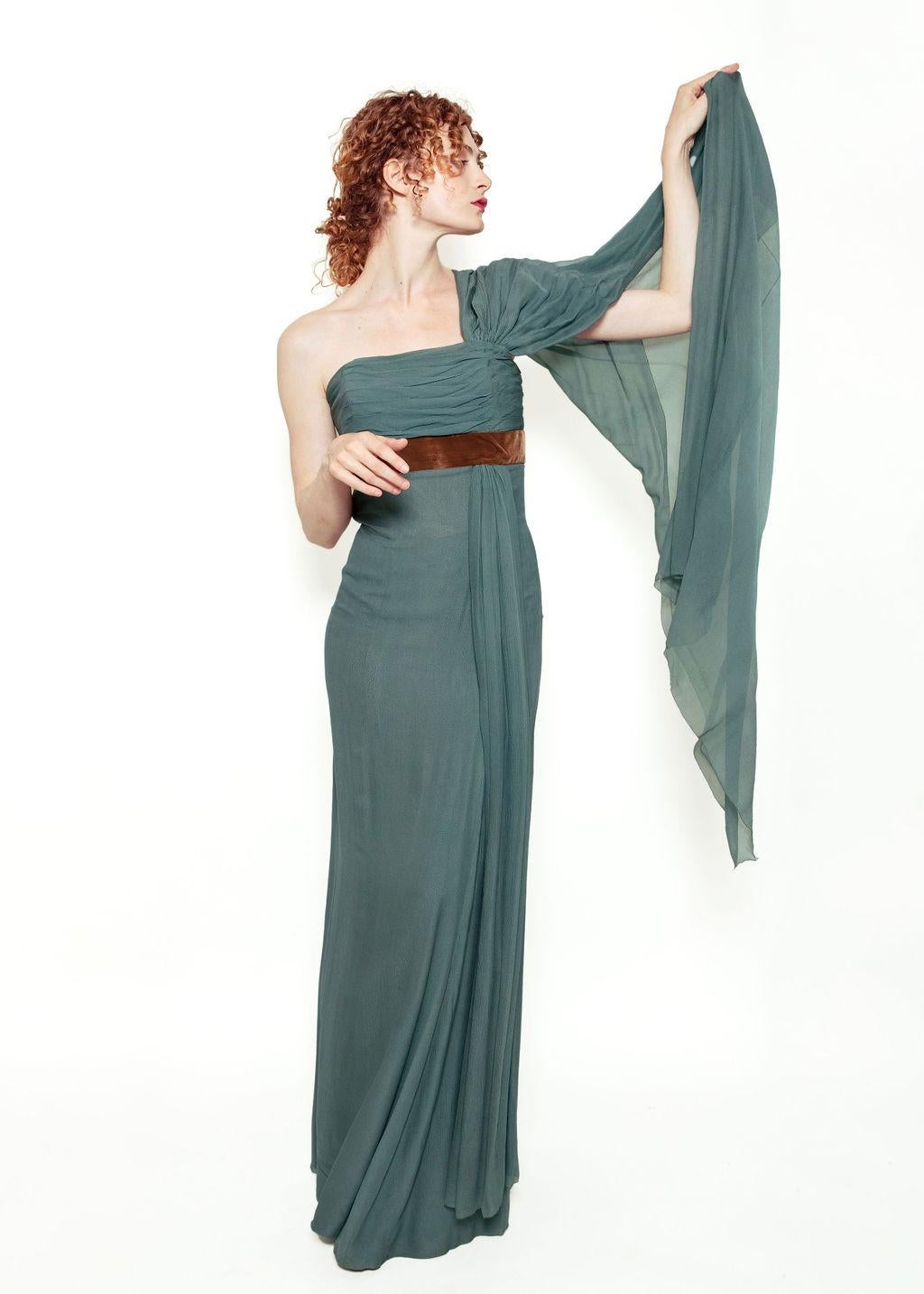 Women's Custom Couture One Shoulder Chiffon Gown For Sale