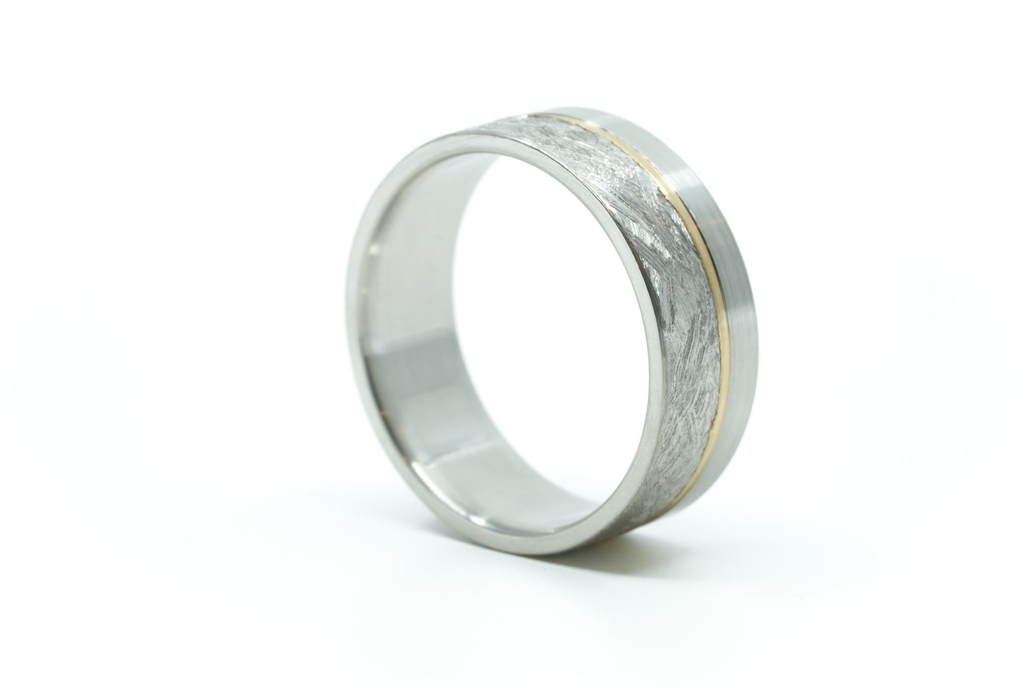 For Sale:  Custom Crafted Titanium Wedding Ring with Choice of 14k Offset Gold Inlay 4