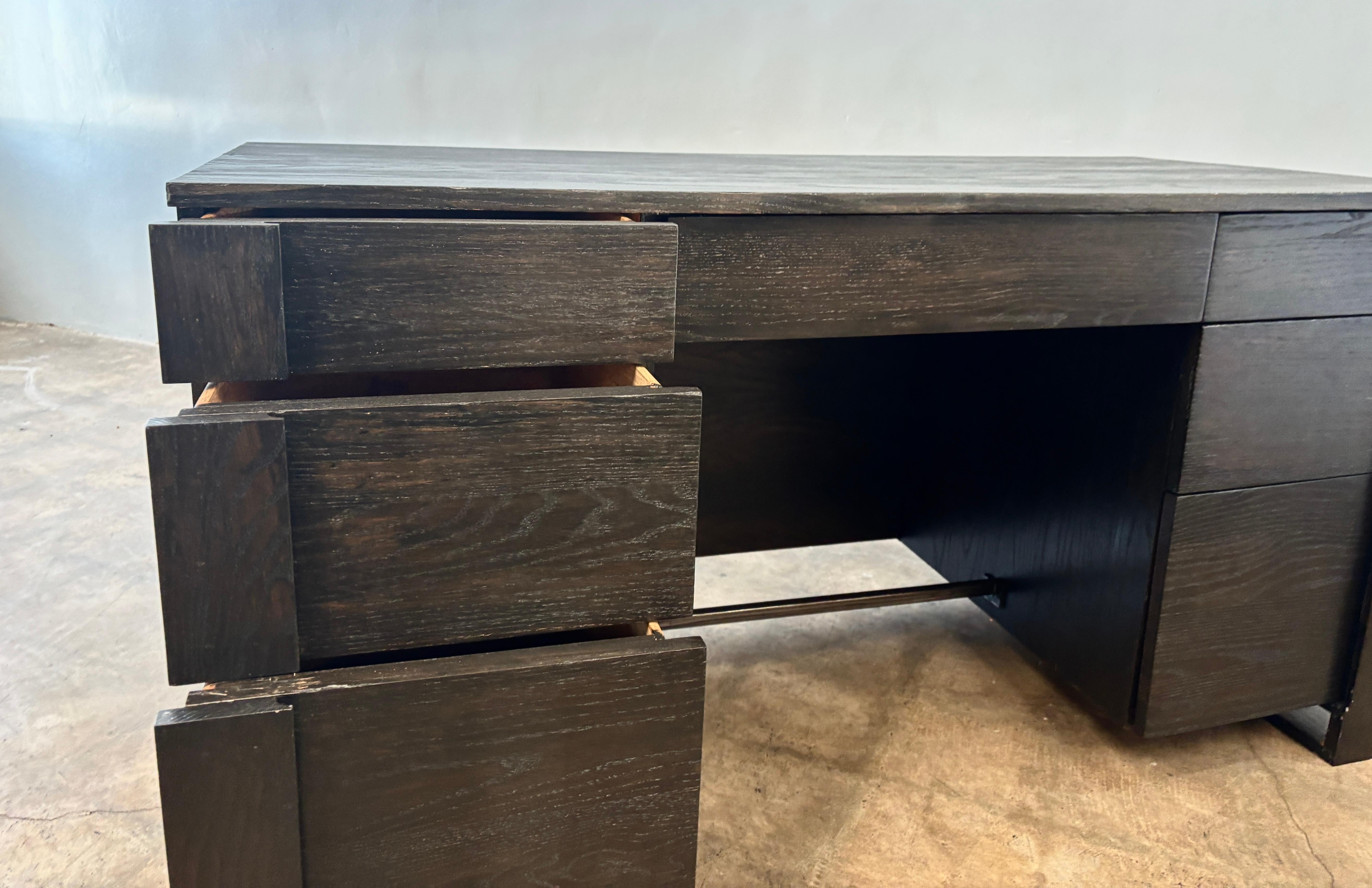 Custom Craftsman Style Oak Desk - Ebonized In Good Condition For Sale In Alhambra, CA