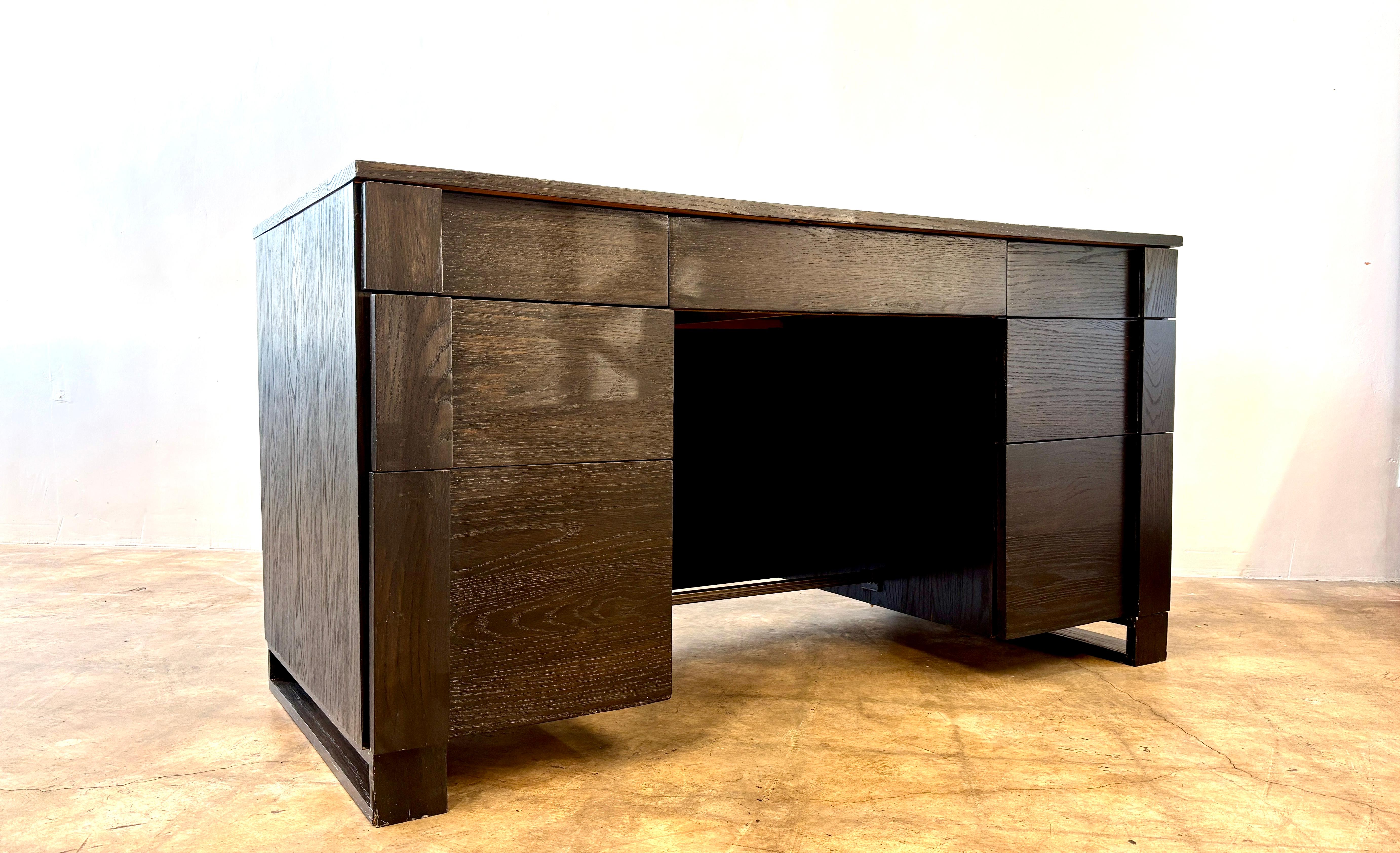 20th Century Custom Craftsman Style Oak Desk - Ebonized For Sale