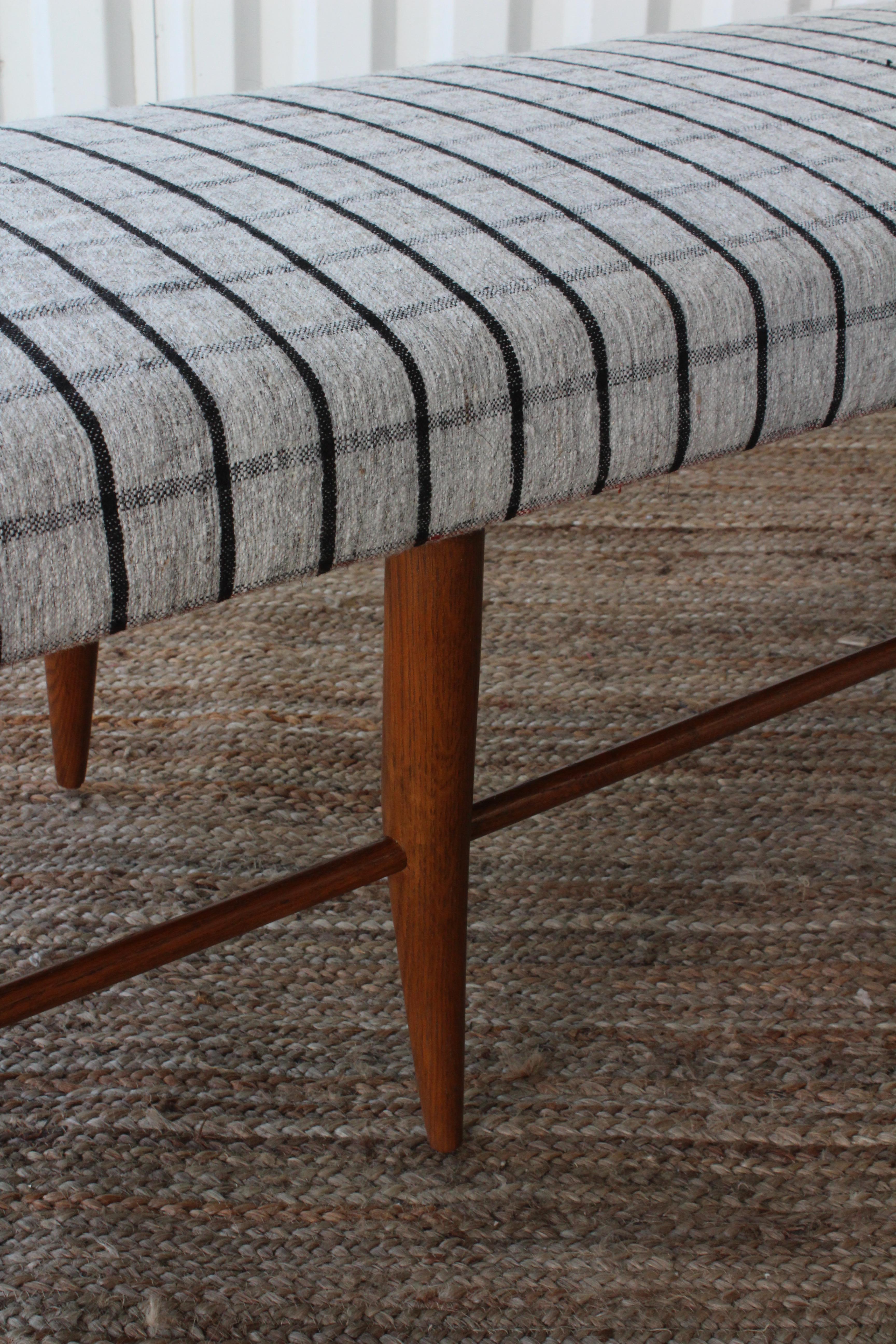 Custom Croft Bench in Oak Upholstered in a Vintage Wool Textile 6