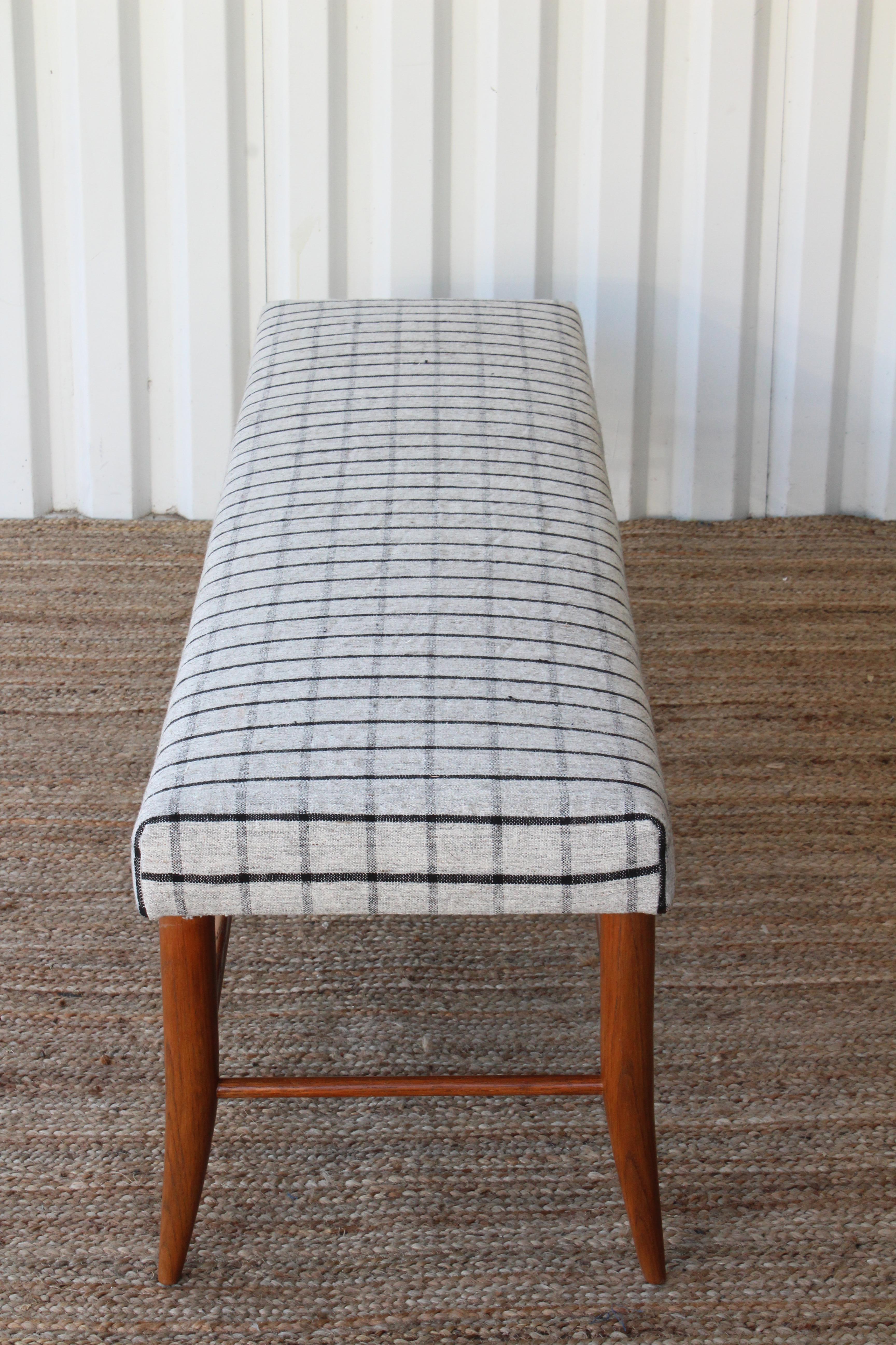 Custom Croft Bench in Oak Upholstered in a Vintage Wool Textile In Good Condition In Los Angeles, CA