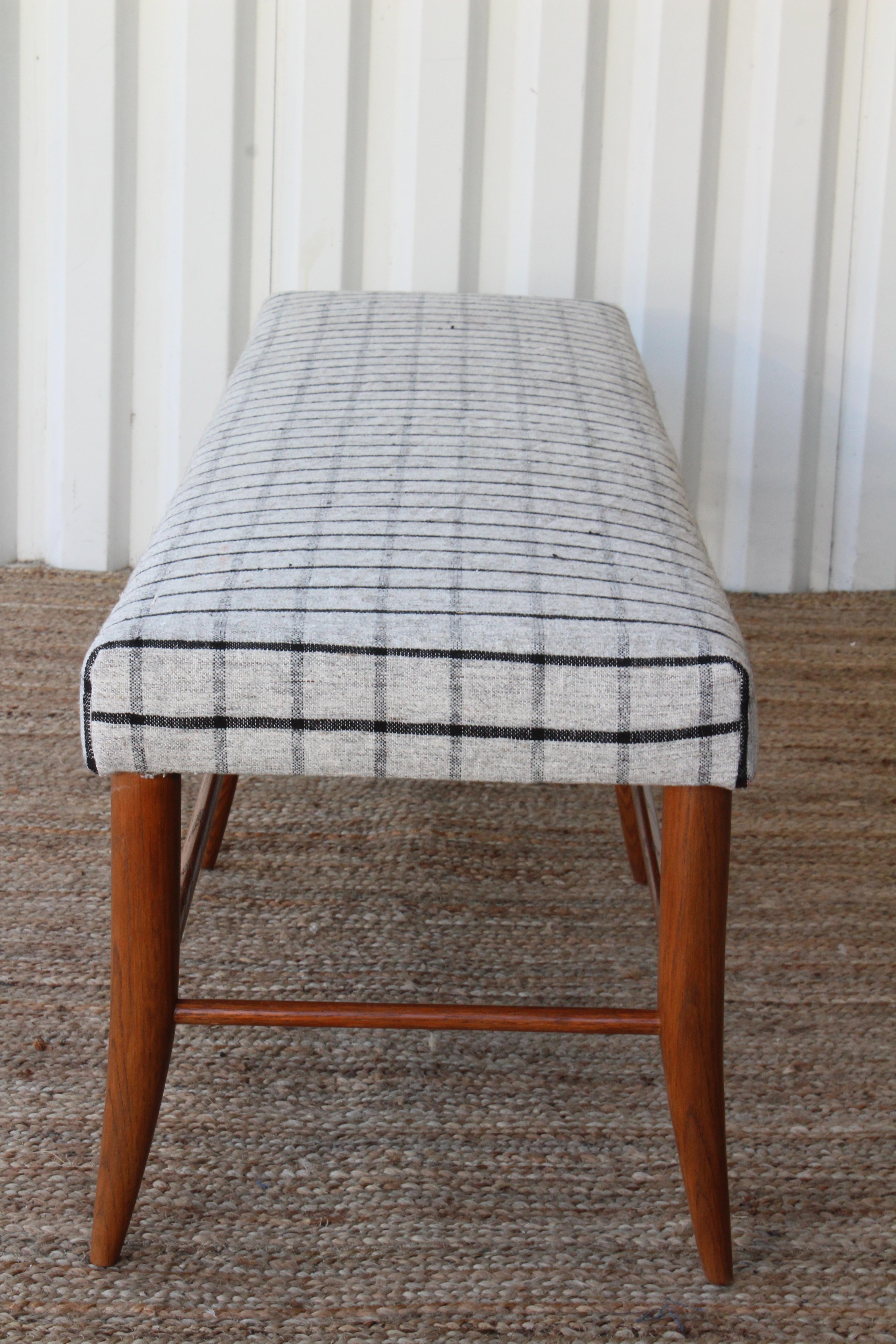 Contemporary Custom Croft Bench in Oak Upholstered in a Vintage Wool Textile