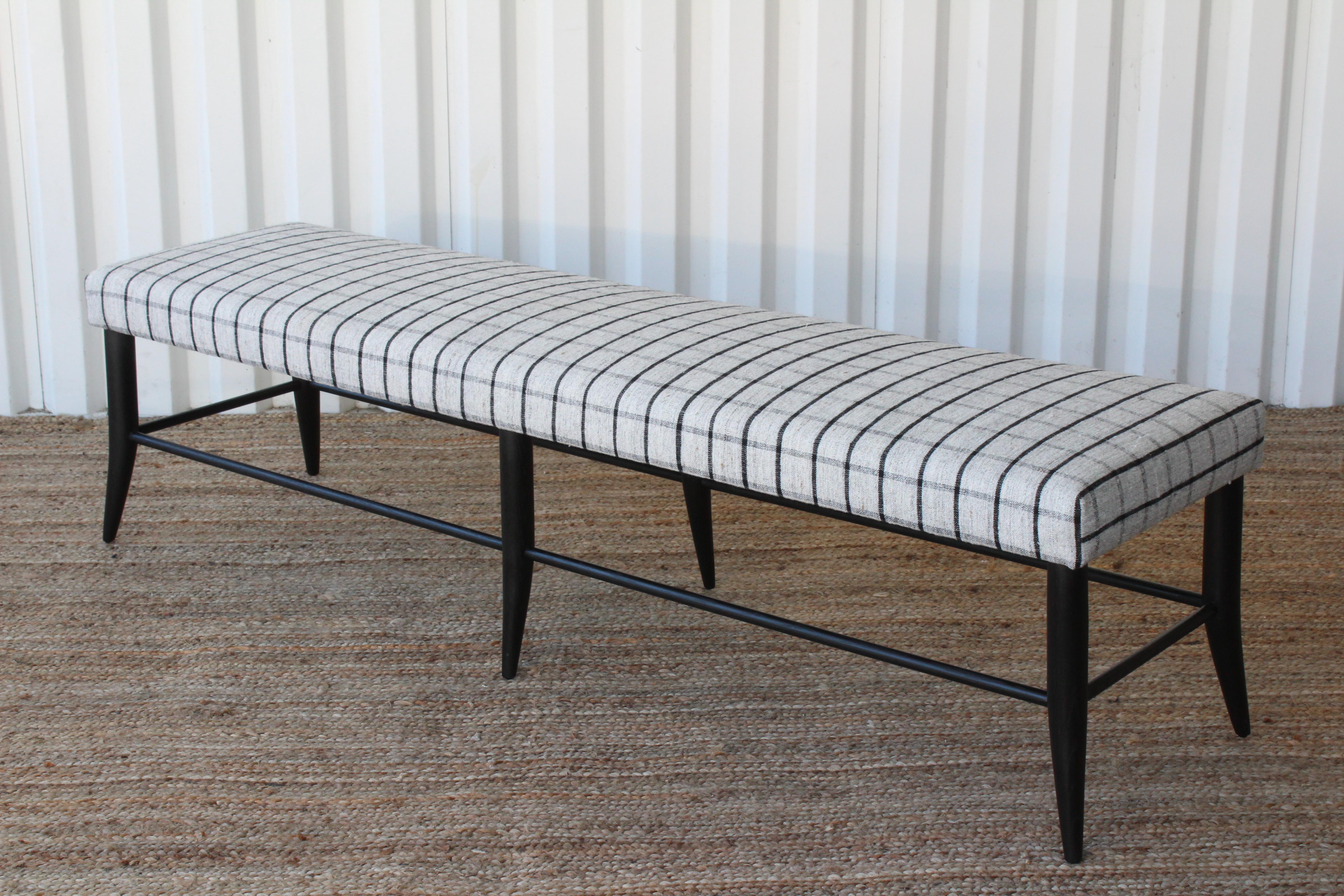 Mid-Century Modern Custom Croft Bench Upholstered in a Vintage Wool Textile