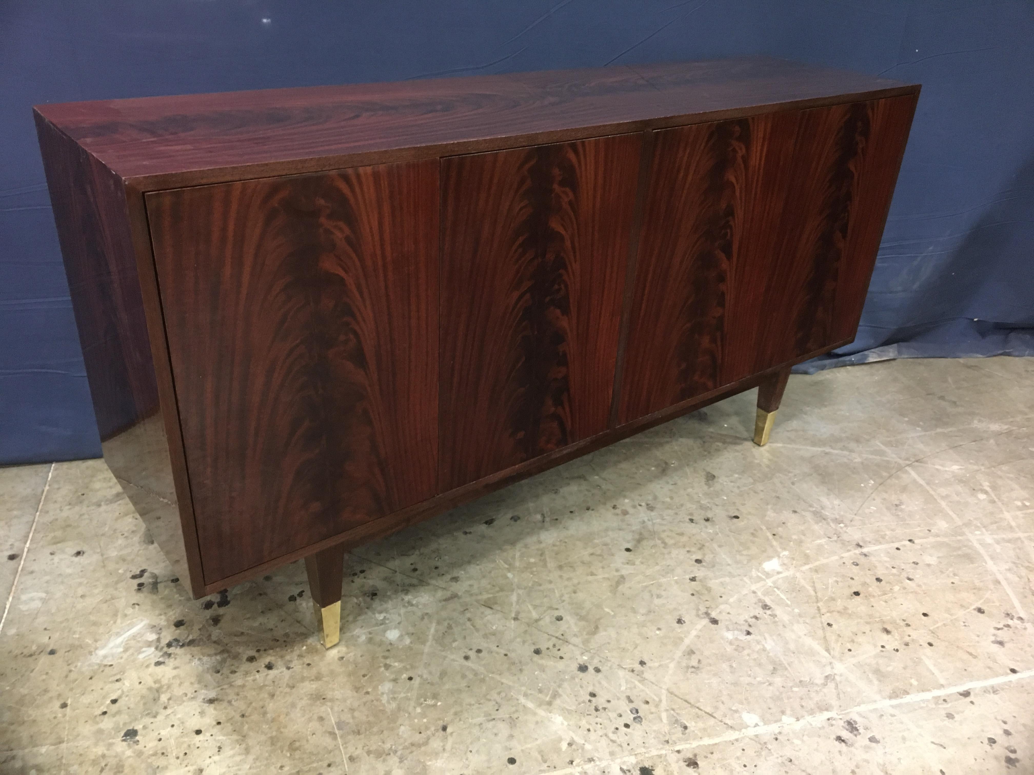Contemporary Custom Crotch Mahogany Midcentury Style Sideboard by Leighton Hall For Sale