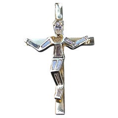 Custom Crucifix Cross Pendant 18k Gold 3D Jesus Diamond Pear Head Baguette 2"