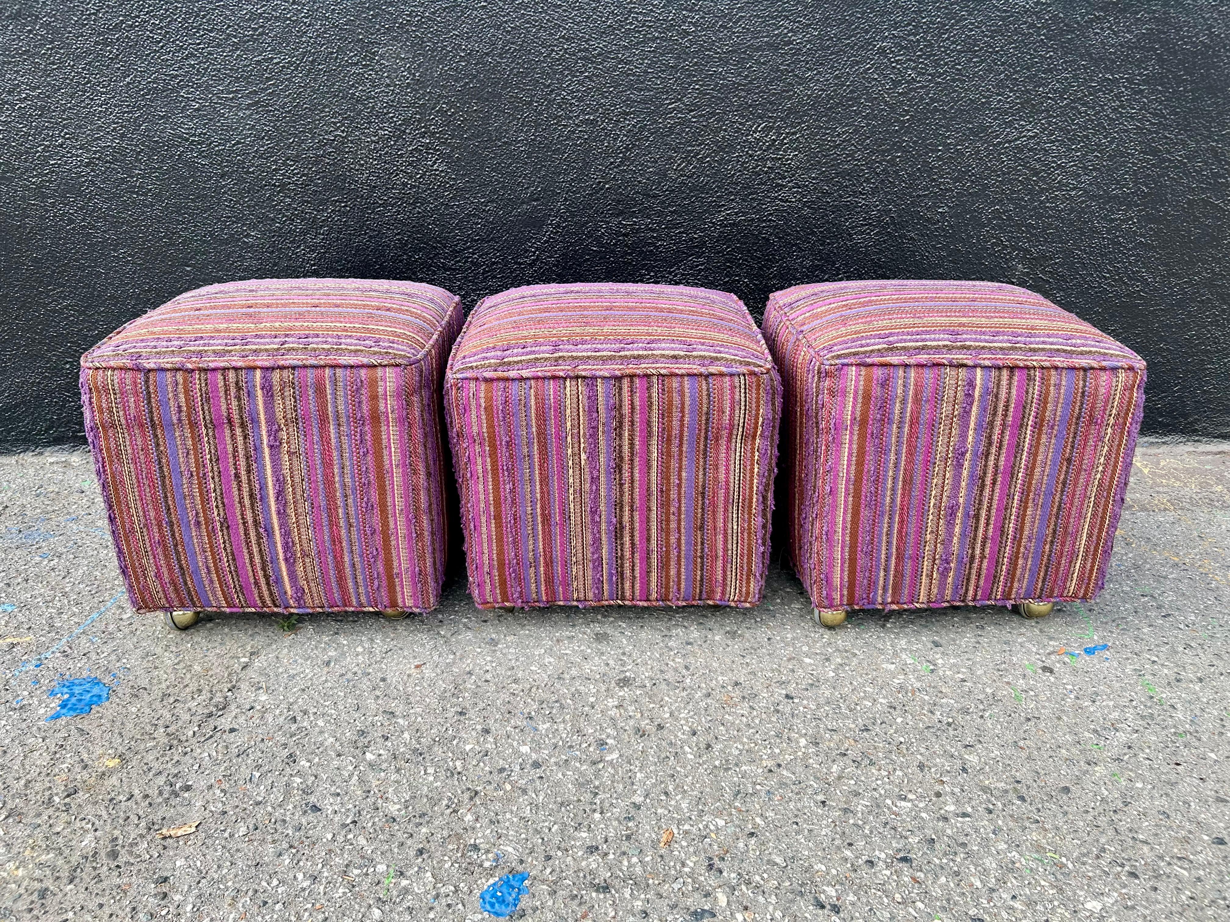 Fatto a mano Pouf / pouf a cubo personalizzati Dorothy Liebes Fabric in vendita