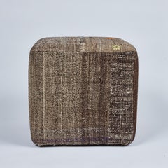 Custom Cube Stool, Newly Upholstered in a Vintage Wool Rug