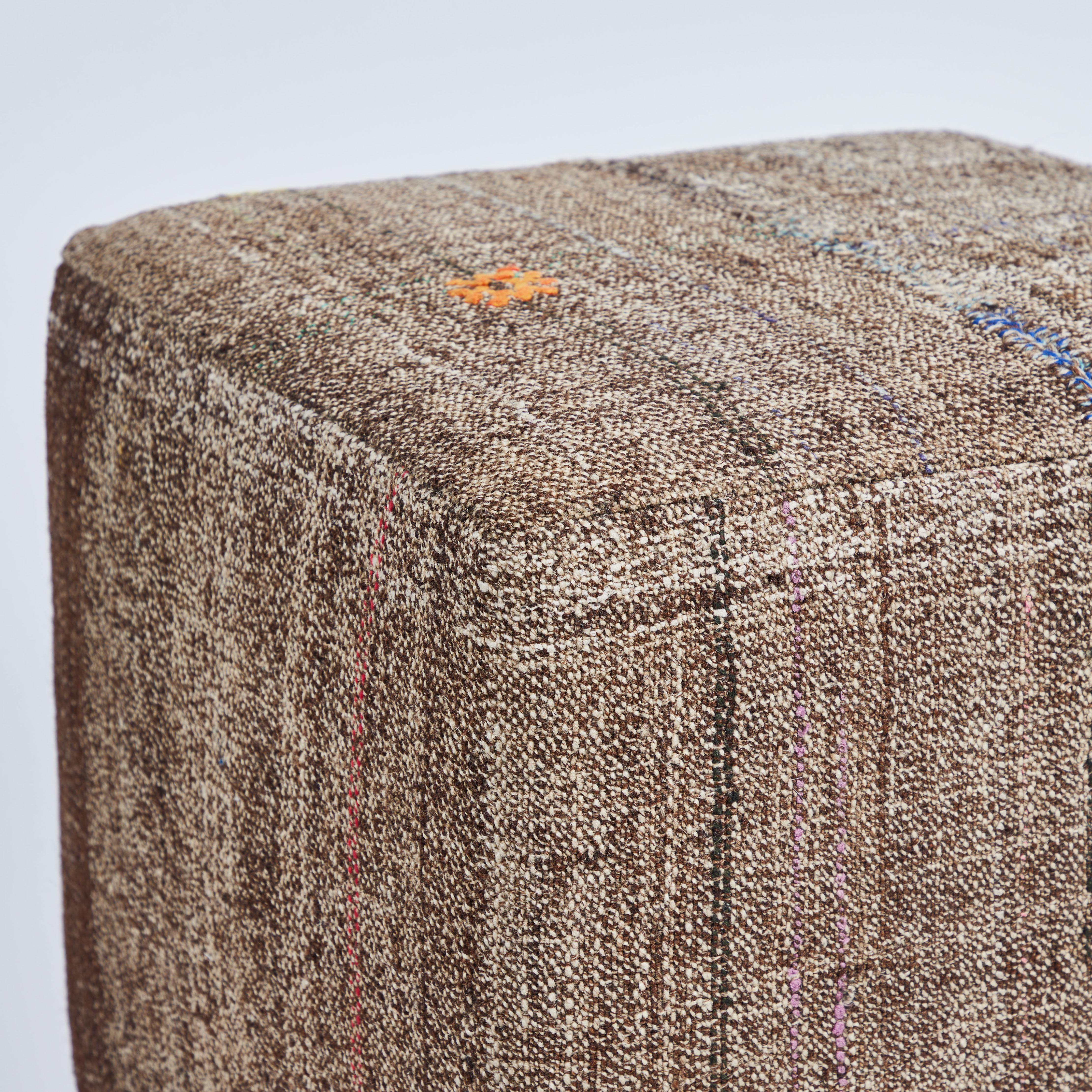 Custom Cube Stool, Newly Upholstered in a Vintage Wool Rug 4