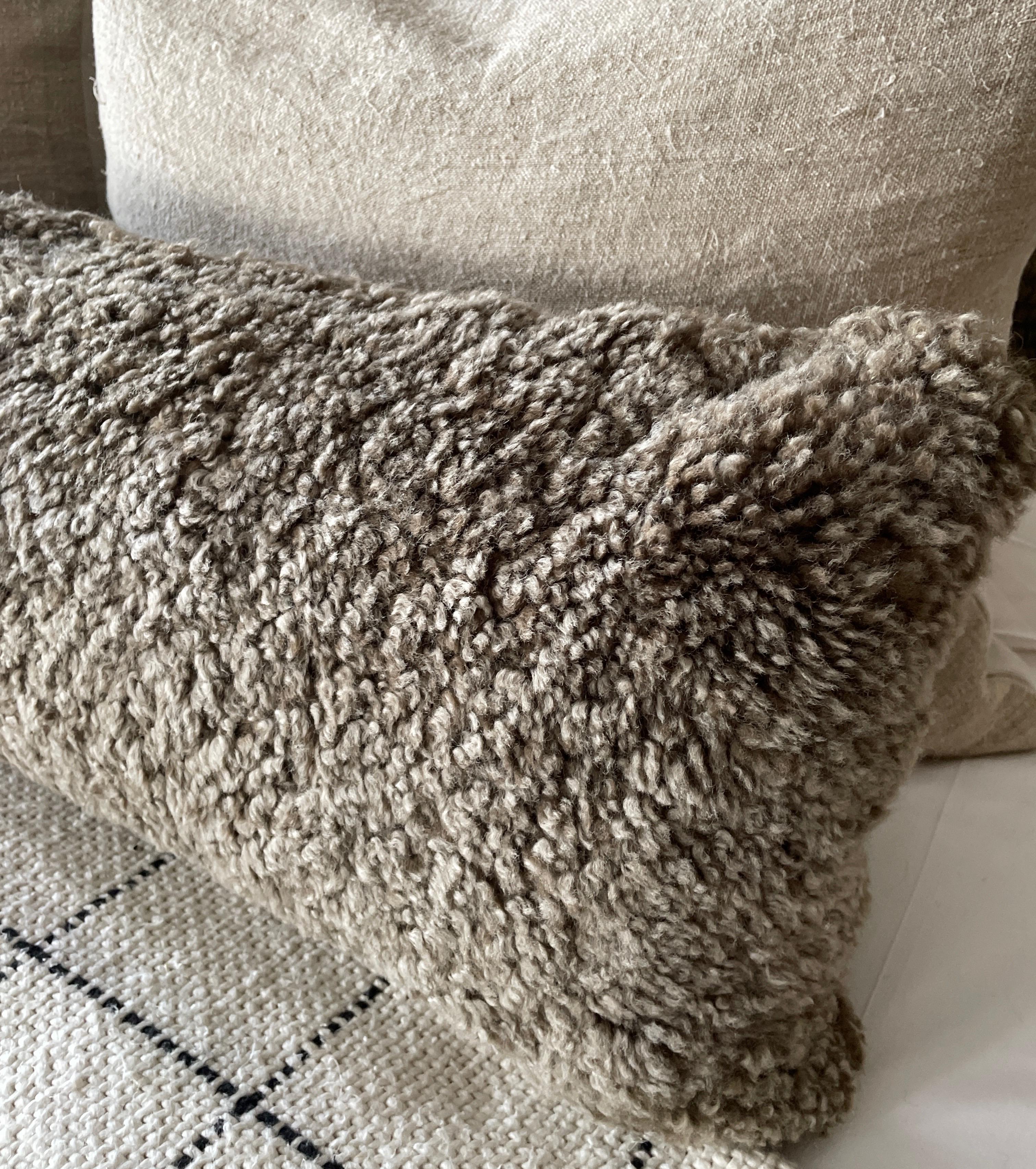 Custom Curly Shearling Lumbar Pillow in Mink Color For Sale 1