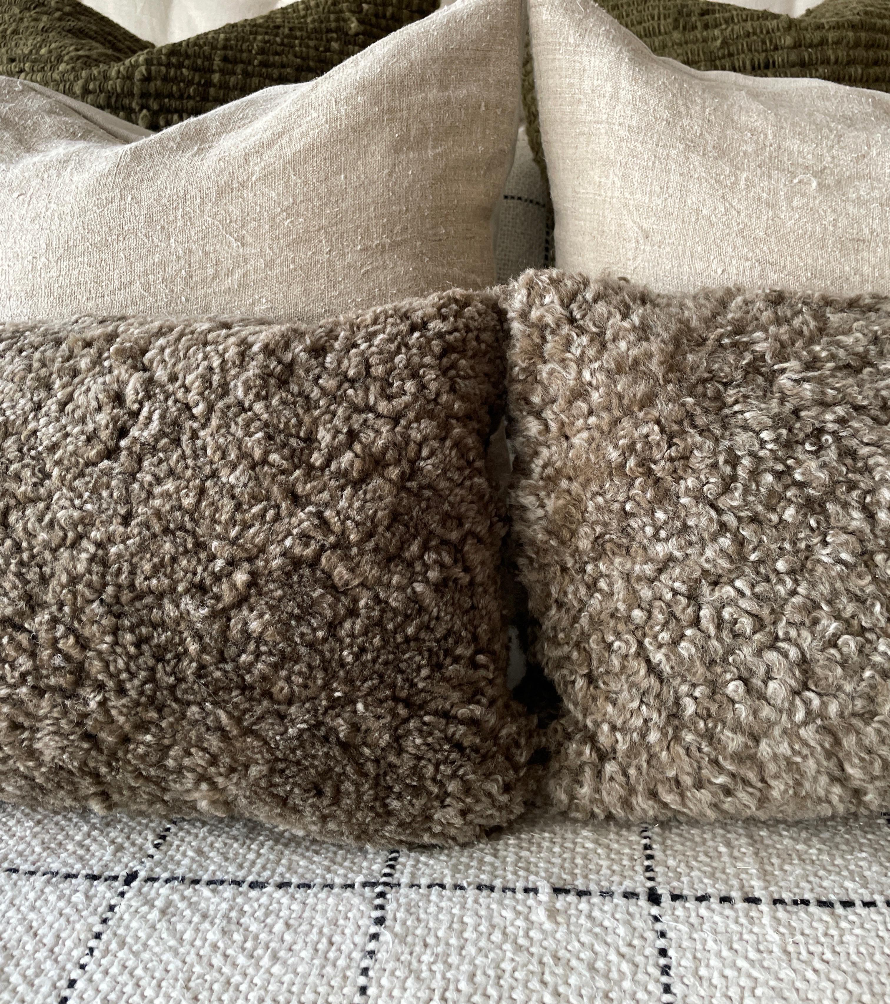 Custom Curly Shearling Lumbar Pillow in Mink Color For Sale 2