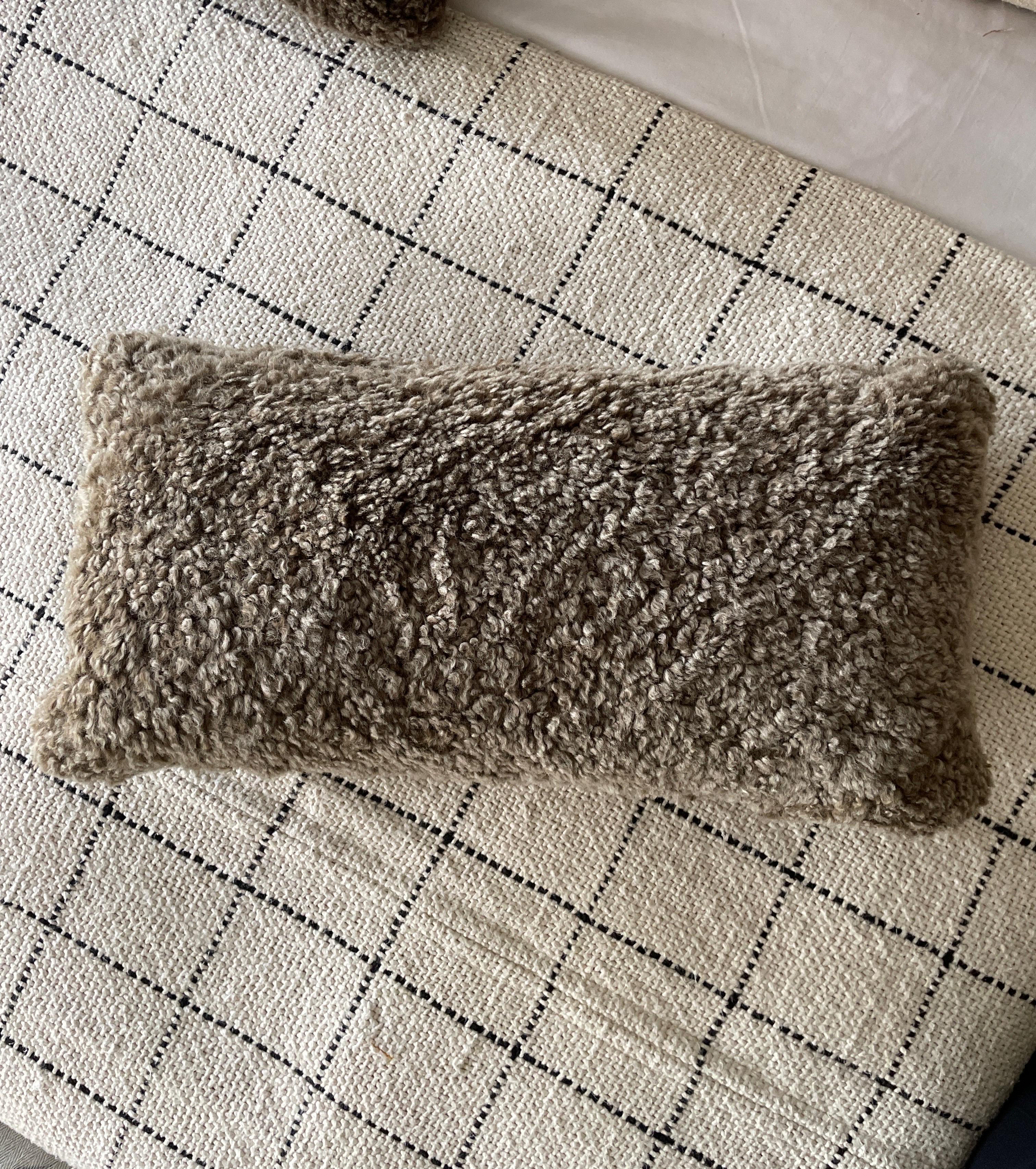 Custom Curly Shearling Lumbar Pillow in Mink Color For Sale 3