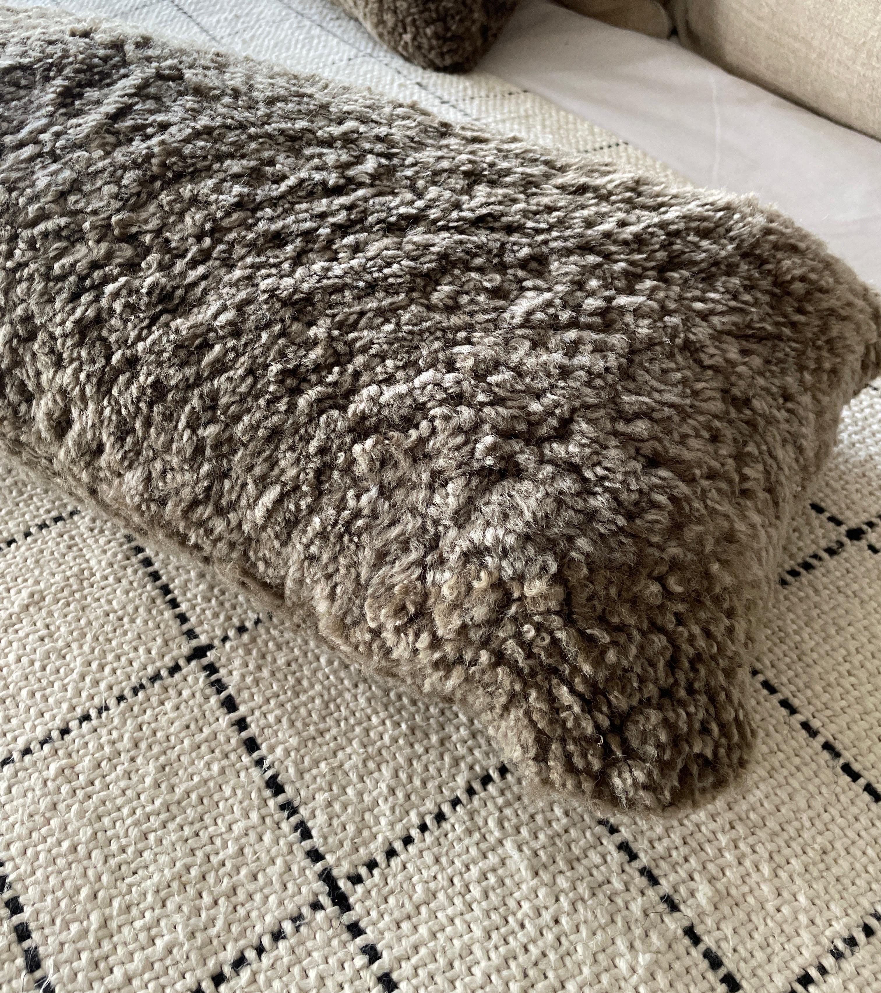 Custom Curly Shearling Lumbar Pillow in Mink Color For Sale 4