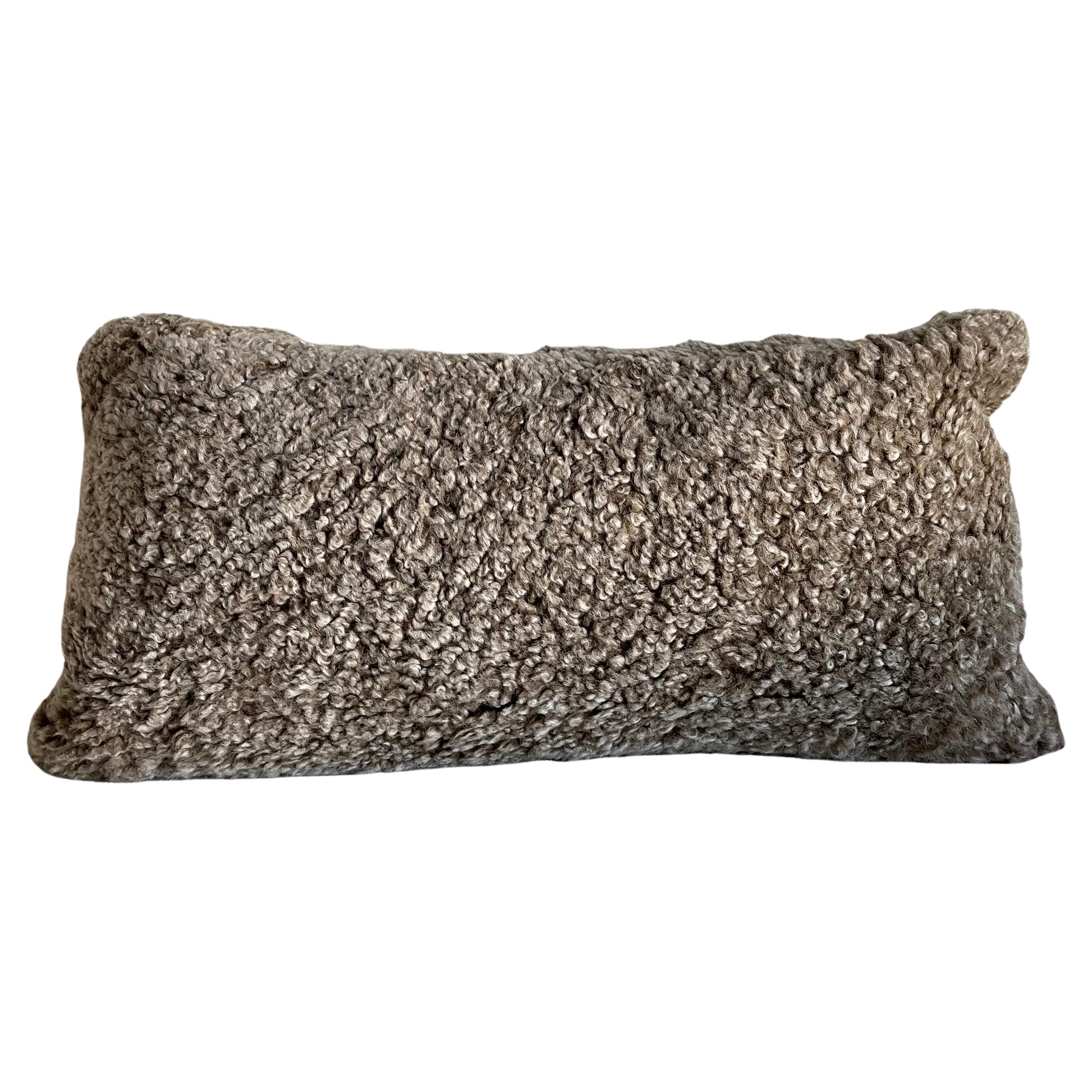 Custom Curly Shearling Lumbar Pillow in Mink Color For Sale