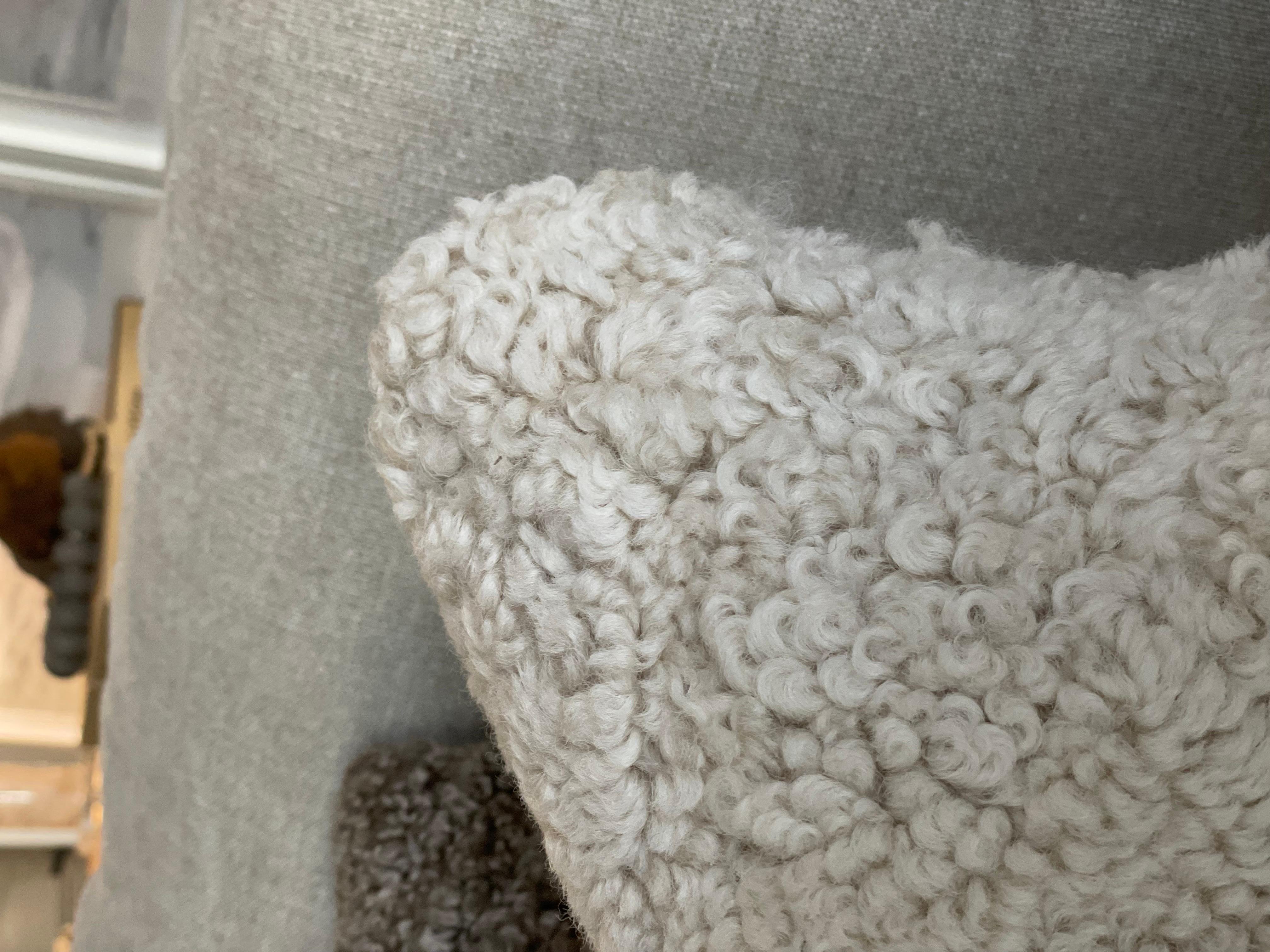 Custom Curly Shearling Sheepskin Accent Pillow In Natural 2