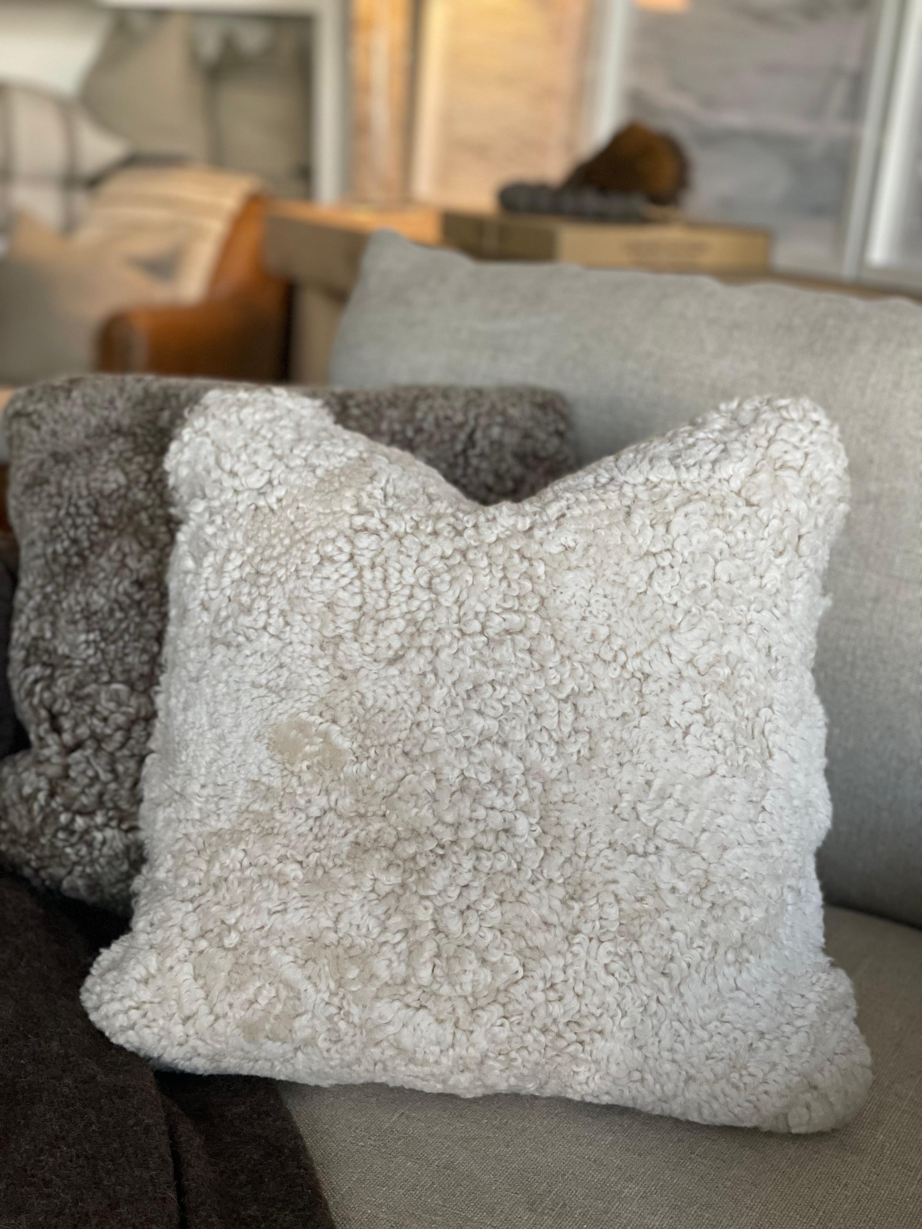 Custom Curly Shearling Sheepskin Accent Pillow In Natural 3
