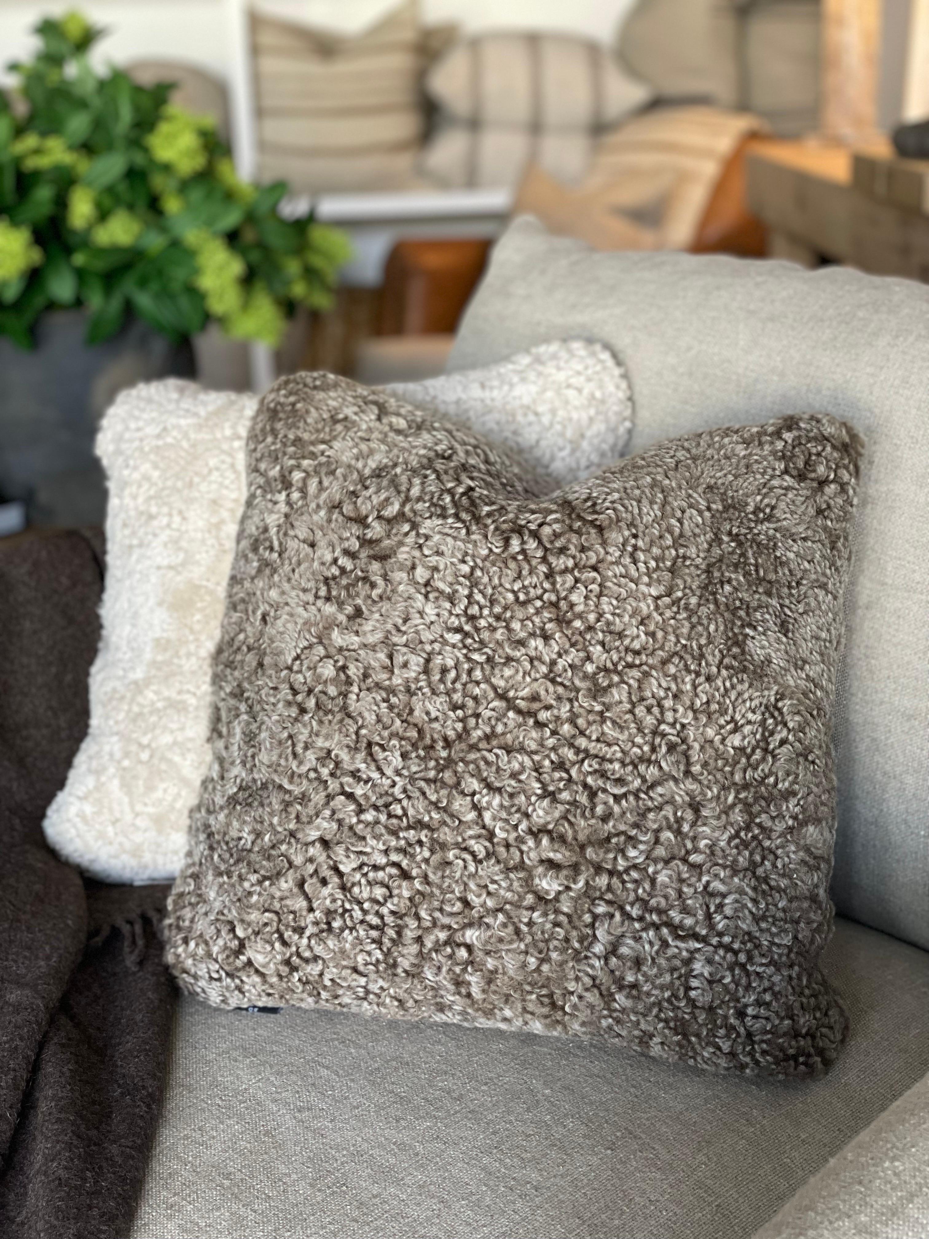 Custom Curly Shearling Sheepskin Accent Pillow In Natural 4