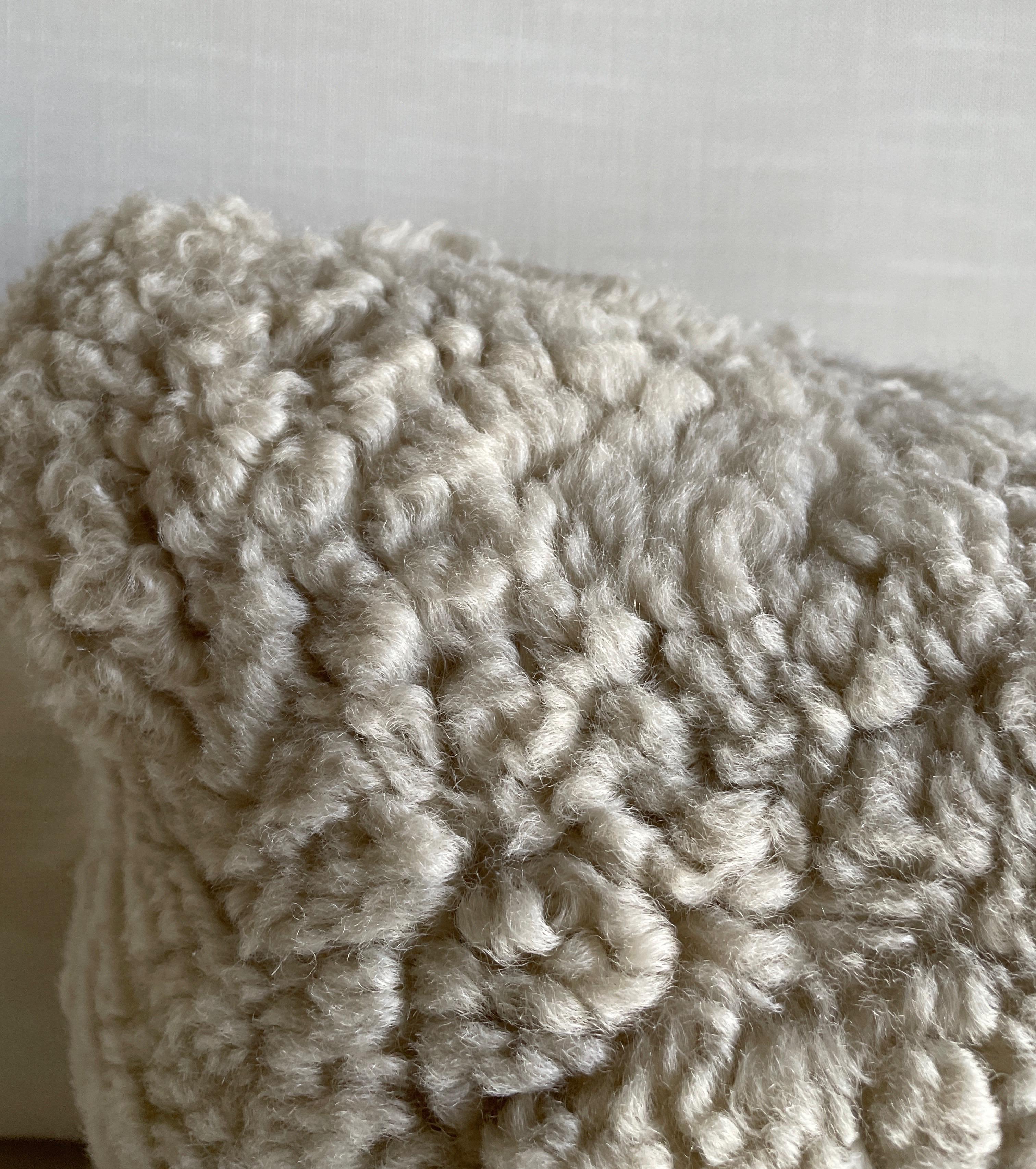 Custom Curly Shearling Sheepskin Accent Pillow In Natural 5
