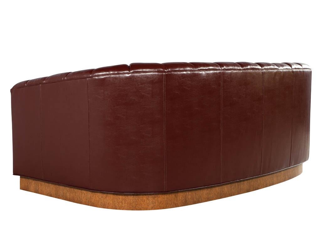 Custom Curved Channel Back Leather Sofa by Carrocel For Sale 3