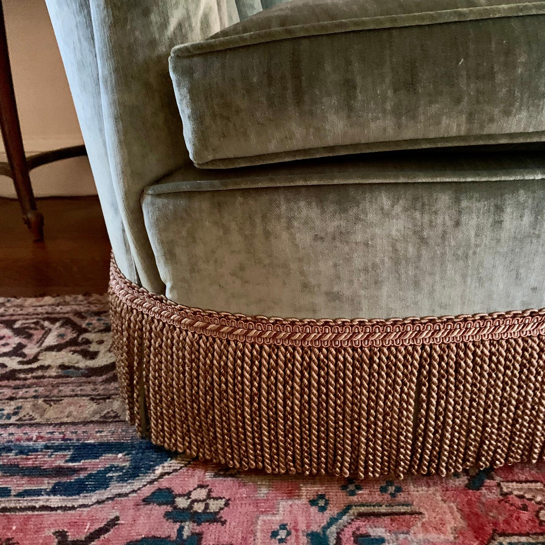 Art Deco Custom Curved Velvet Tufted Channel Back Sofa 1