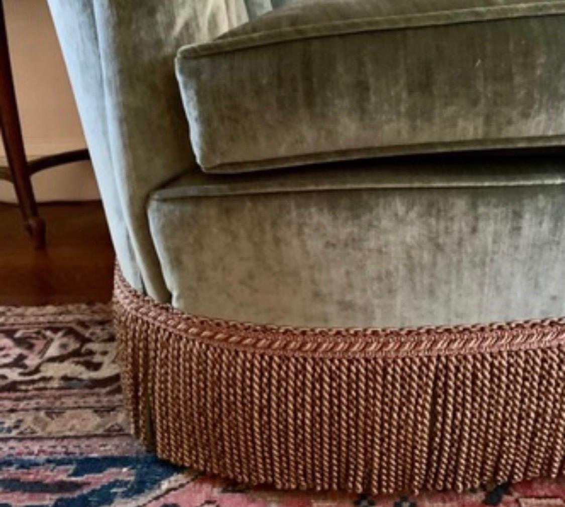20th Century Art Deco Custom Curved Velvet Tufted Channel Back Sofa