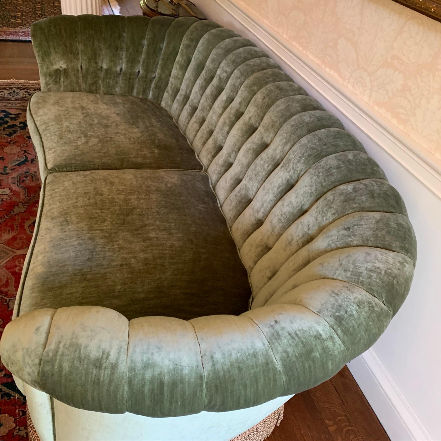 Fabric Art Deco Custom Curved Velvet Tufted Channel Back Sofa