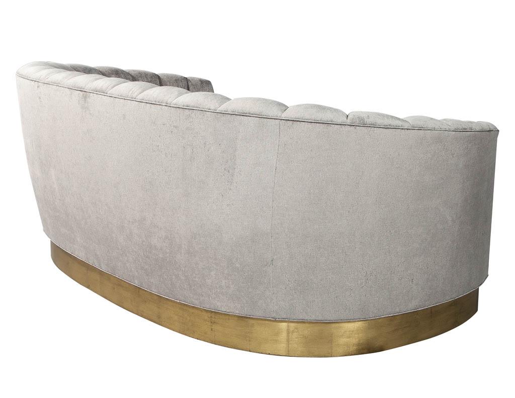 Modern Custom Curved Channel Back Sofa with Gold Leaf Base For Sale