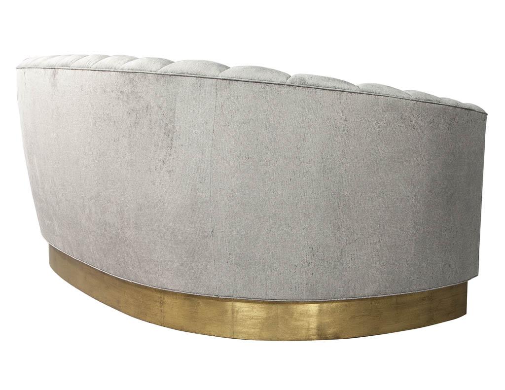 Canadian Custom Curved Channel Back Sofa with Gold Leaf Base For Sale