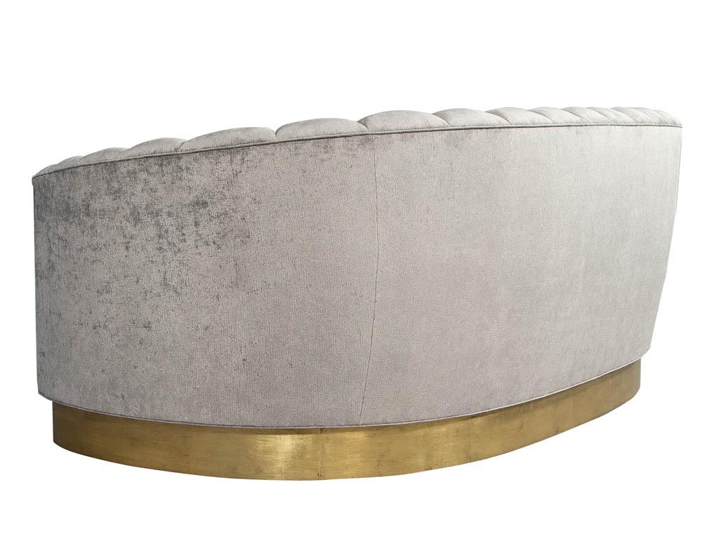 Custom Curved Channel Back Sofa with Gold Leaf Base In New Condition For Sale In North York, ON
