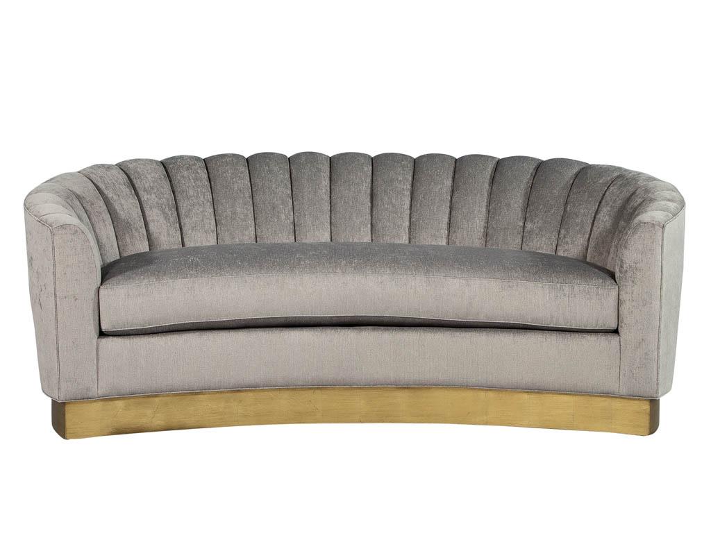 Contemporary Custom Curved Channel Back Sofa with Gold Leaf Base For Sale