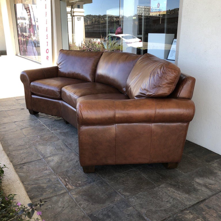Custom Curved Leather Sofa by Omnia Leather at 1stdibs