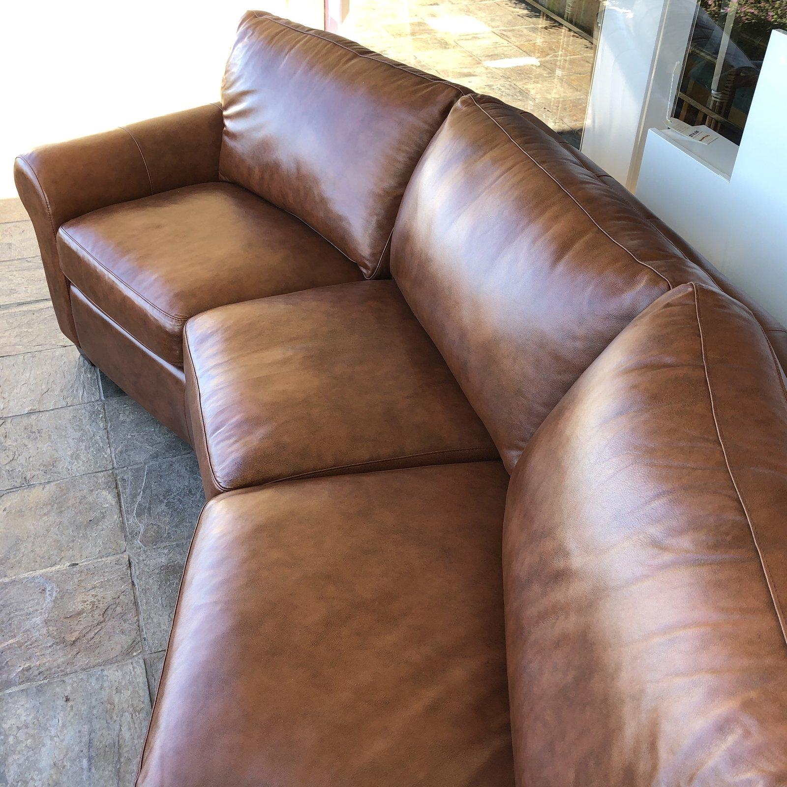 Custom Curved Leather Sofa by Omnia Leather In Good Condition In San Francisco, CA