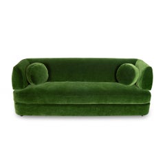 Custom Curved Modern Velvet Sofa with Bolster Cushions