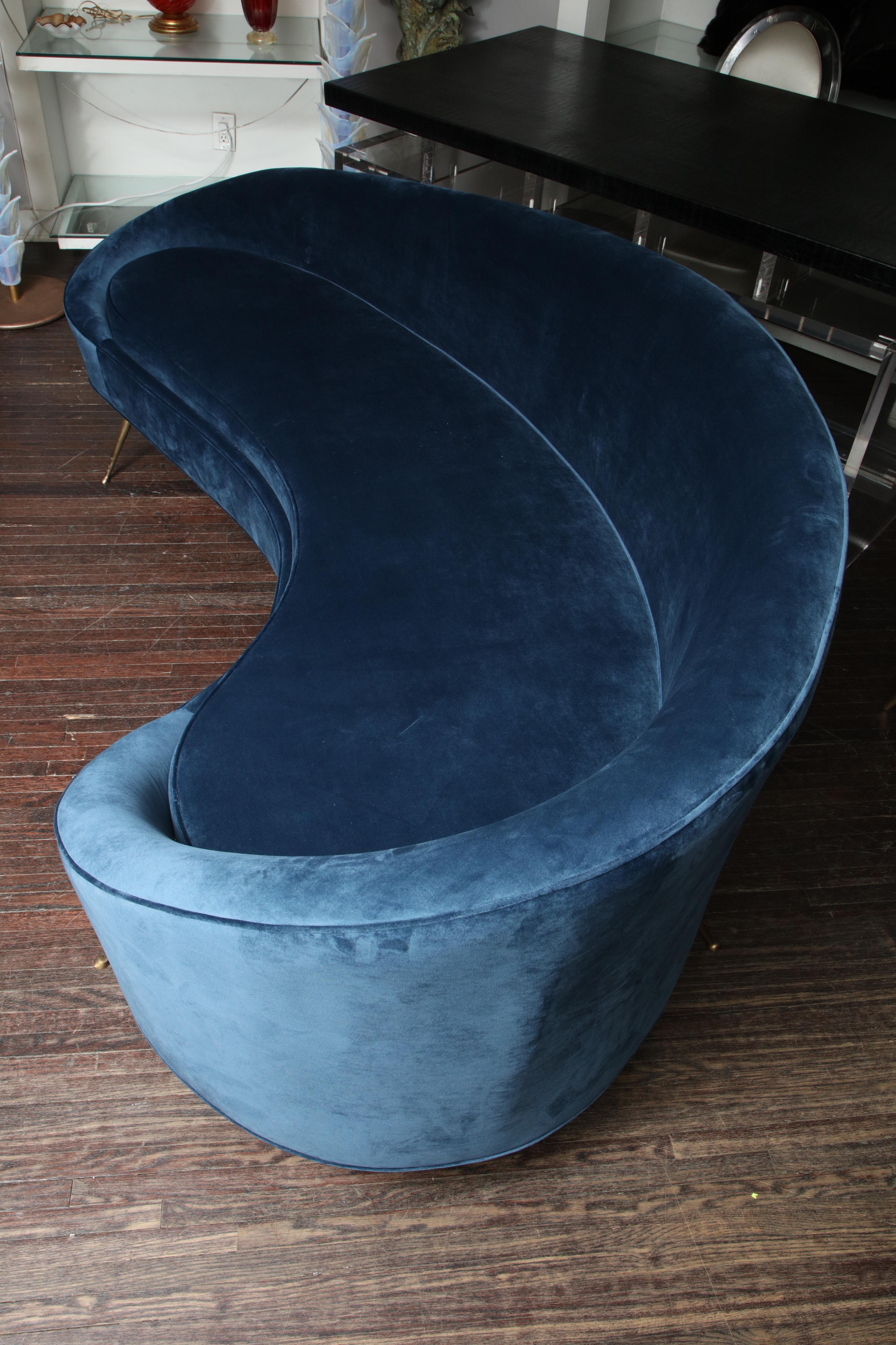 Custom Curved Sofa in Blue Velvet 1