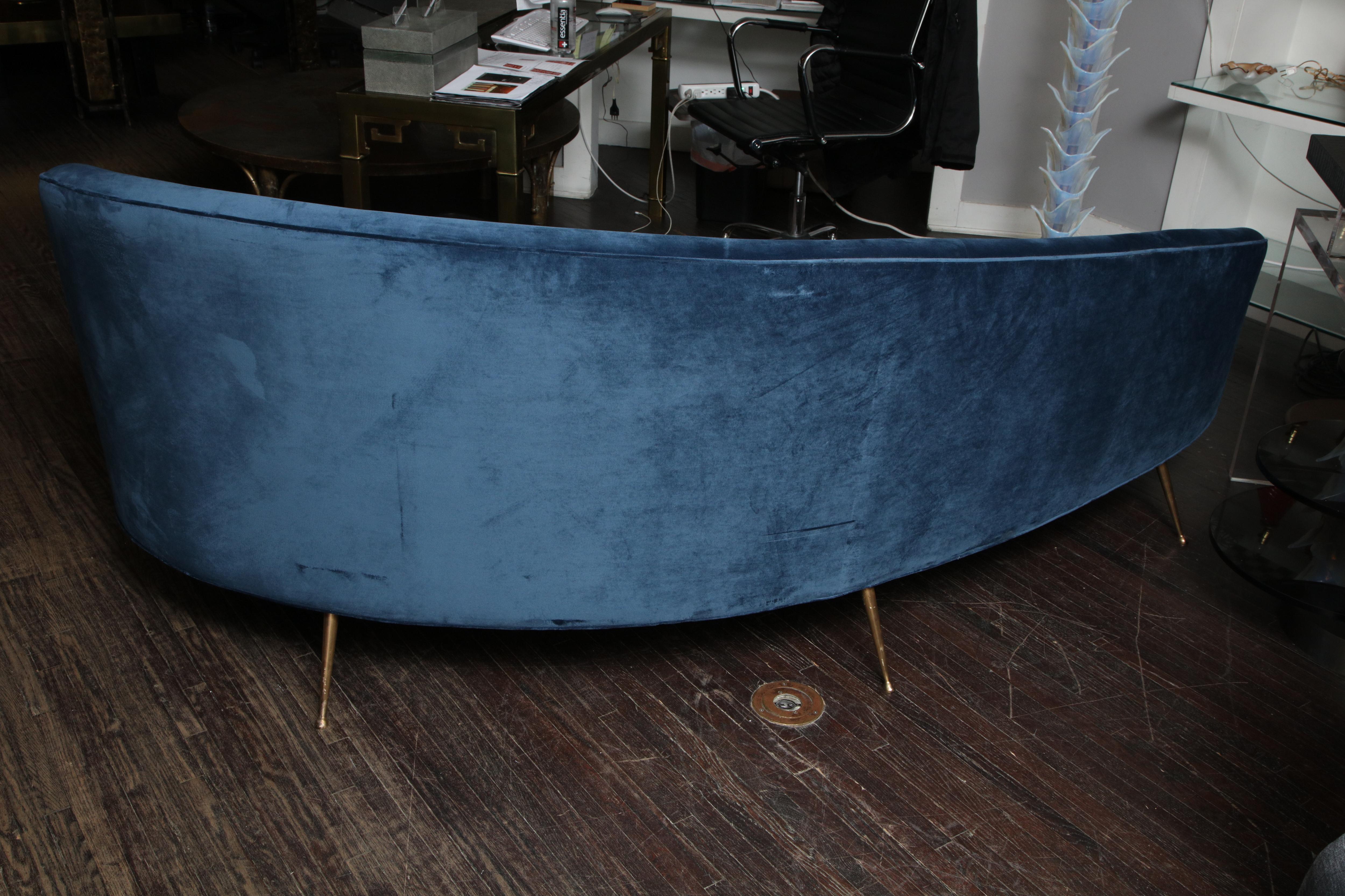 Custom Curved Sofa in Blue Velvet 2