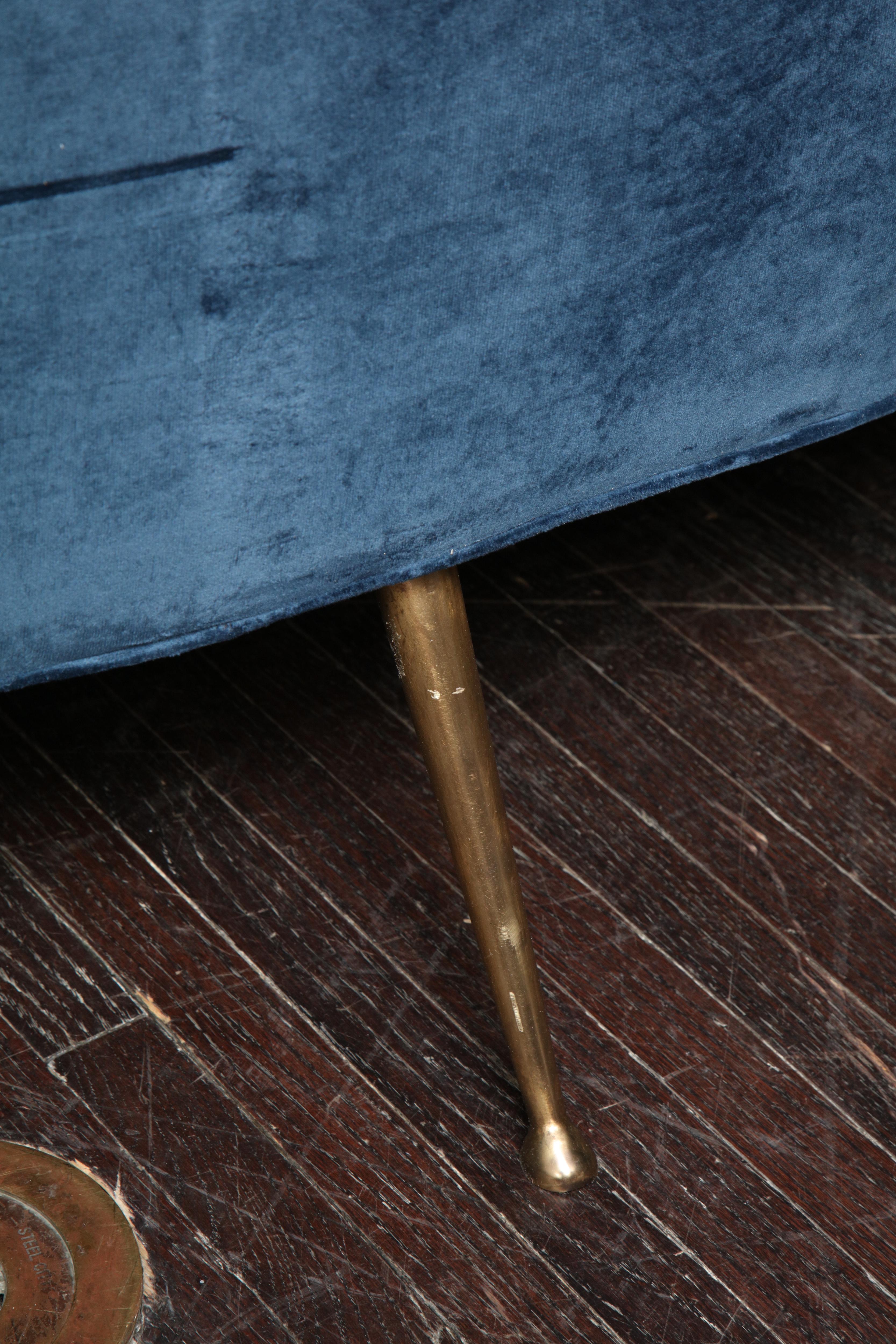 Custom Curved Sofa in Blue Velvet 3