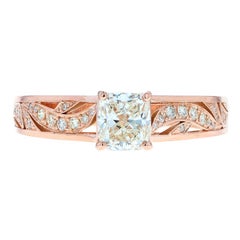 Custom Cushion Cut Diamond Engagement Ring with Rose Gold Botanical Engraving