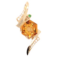 Vintage Custom Cut/Fantasy Cut Citrine, Tsavorite and Diamond Pendant