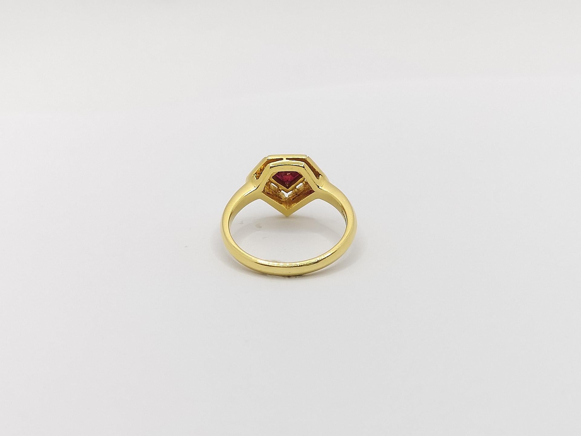 Custom Cut Ruby with Brown Diamond Ring Set in 18 Karat Gold Settings For Sale 8