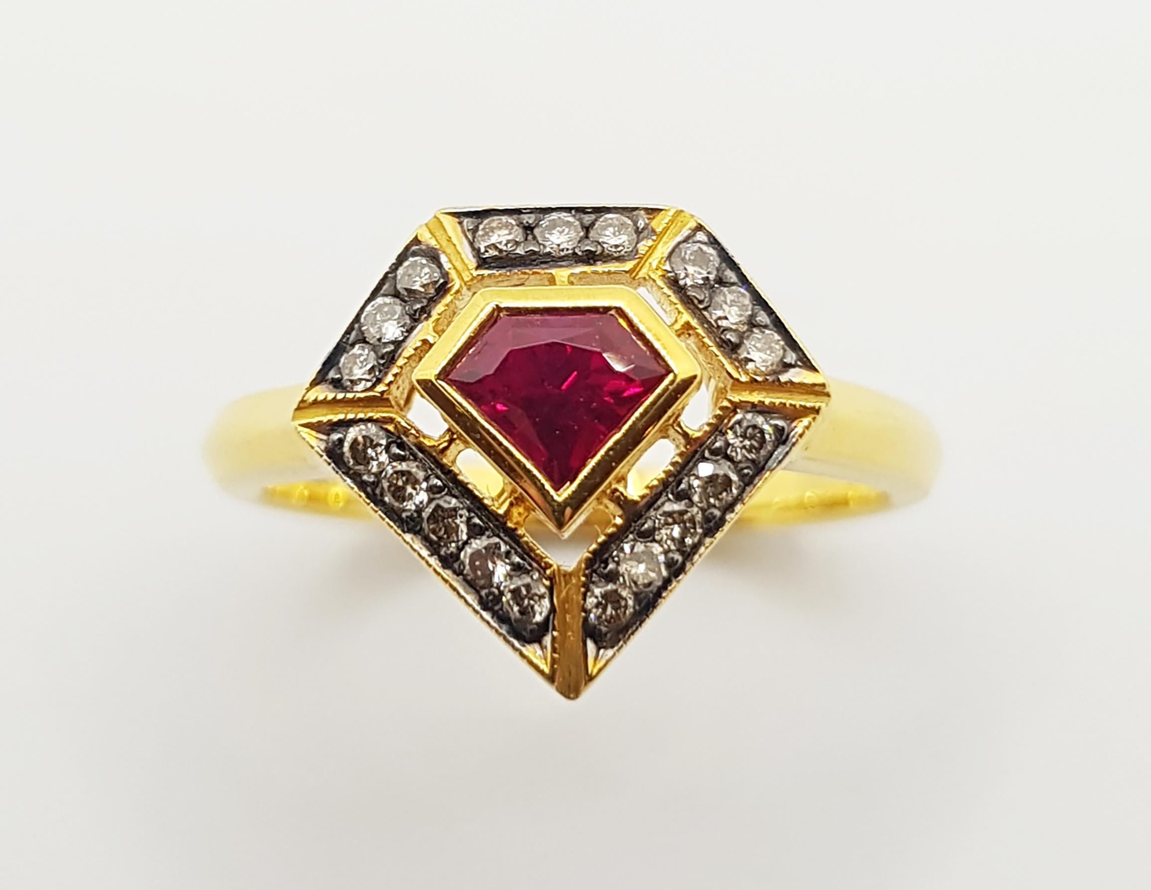 Custom Cut Ruby with Brown Diamond Ring Set in 18 Karat Gold Settings For Sale 9