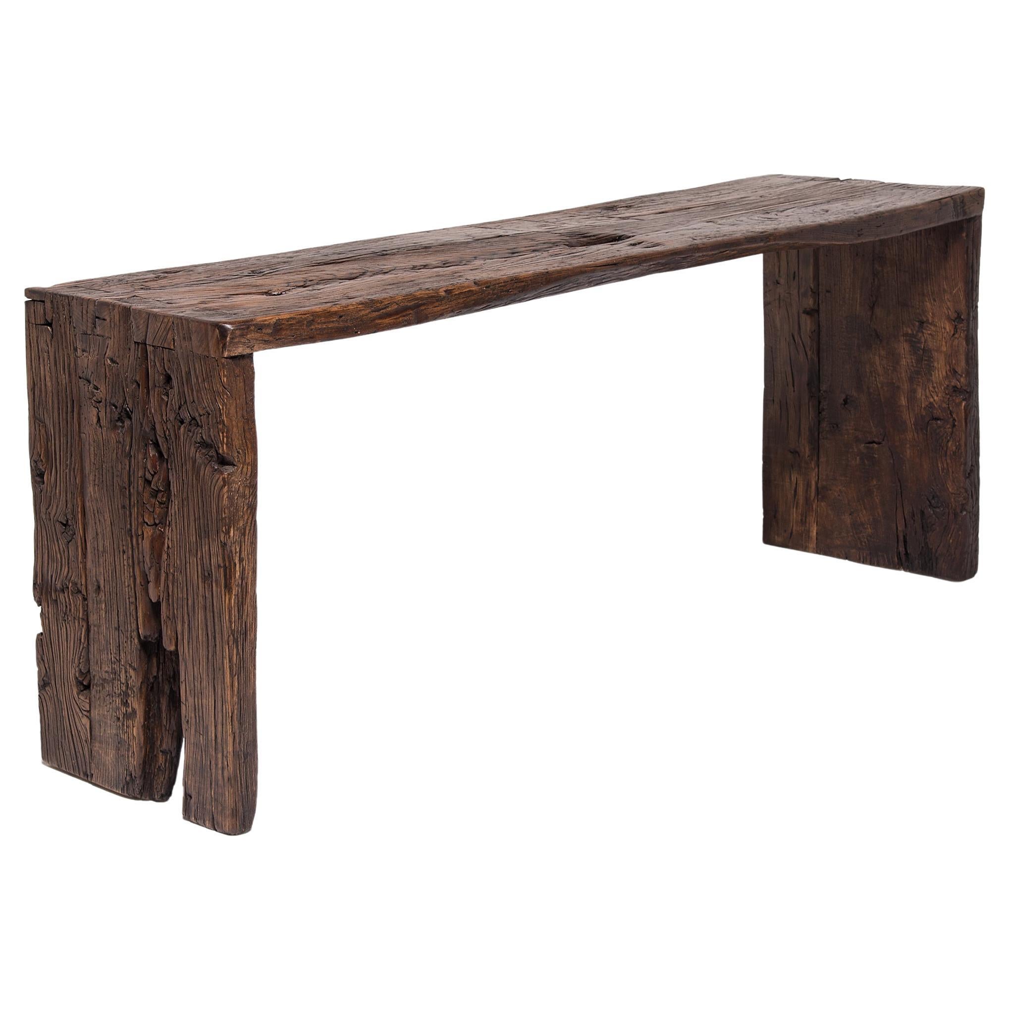 Custom Dark Reclaimed Elm Waterfall Console Table
