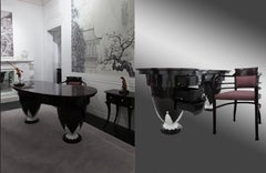 Custom Dark Wood Desk Armchair  Luxury Executive Office Upholstered Chair