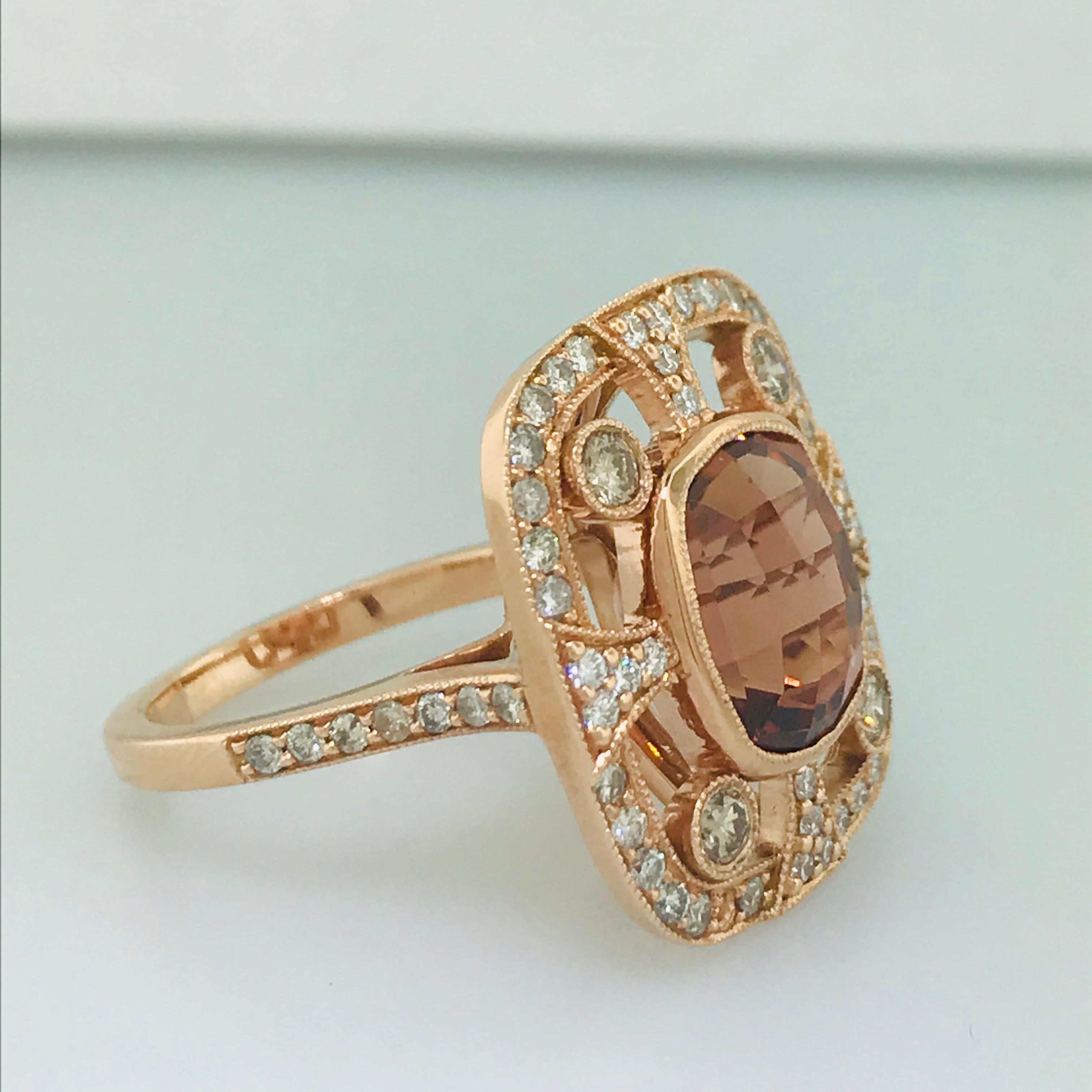 Artisan Original Custom Ring in 14k Rose Gold w Copper Citrine and Diamonds, 2 carat
